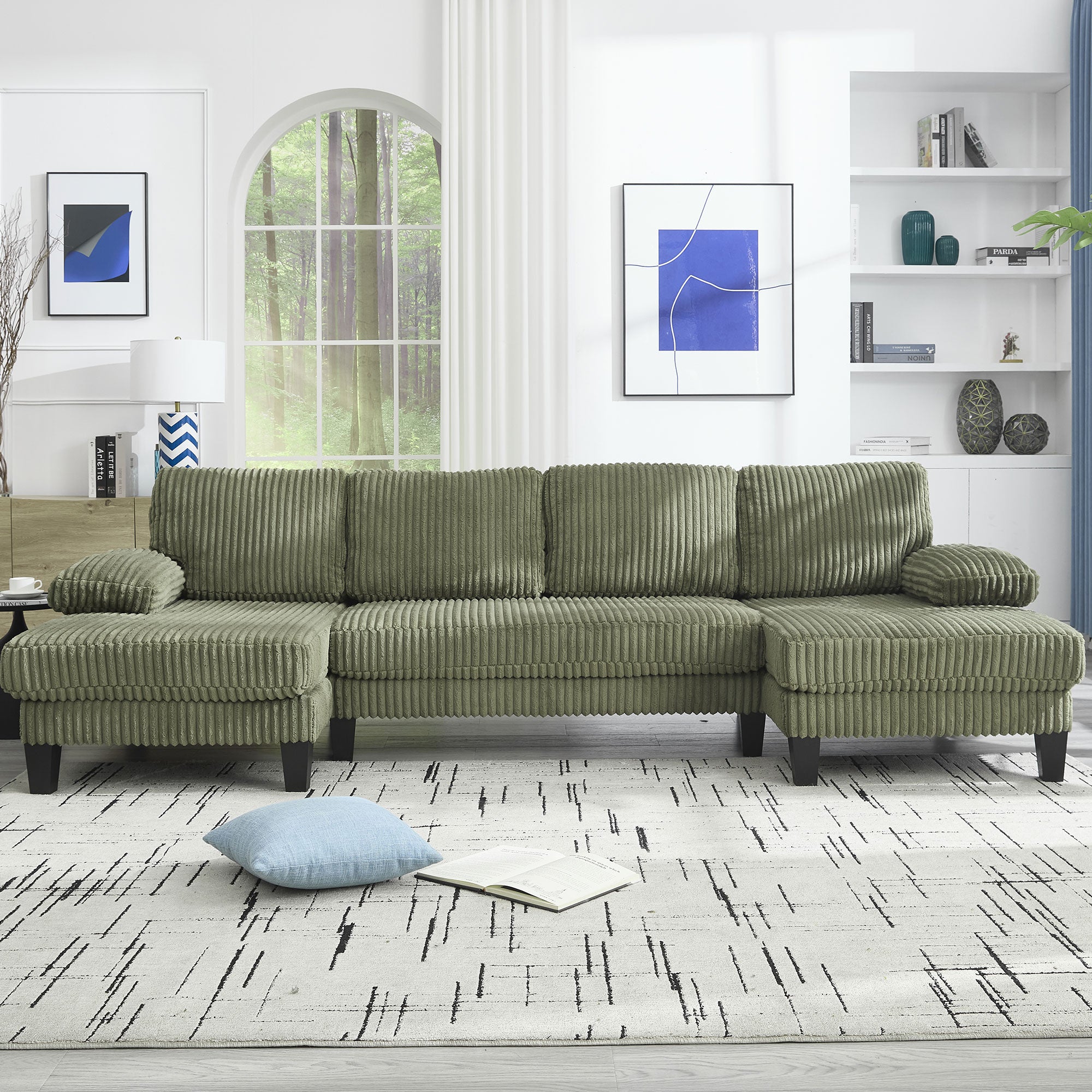 Midtown 4 Seat Modern Fabric U Shaped Sectional Sofa with Chaise