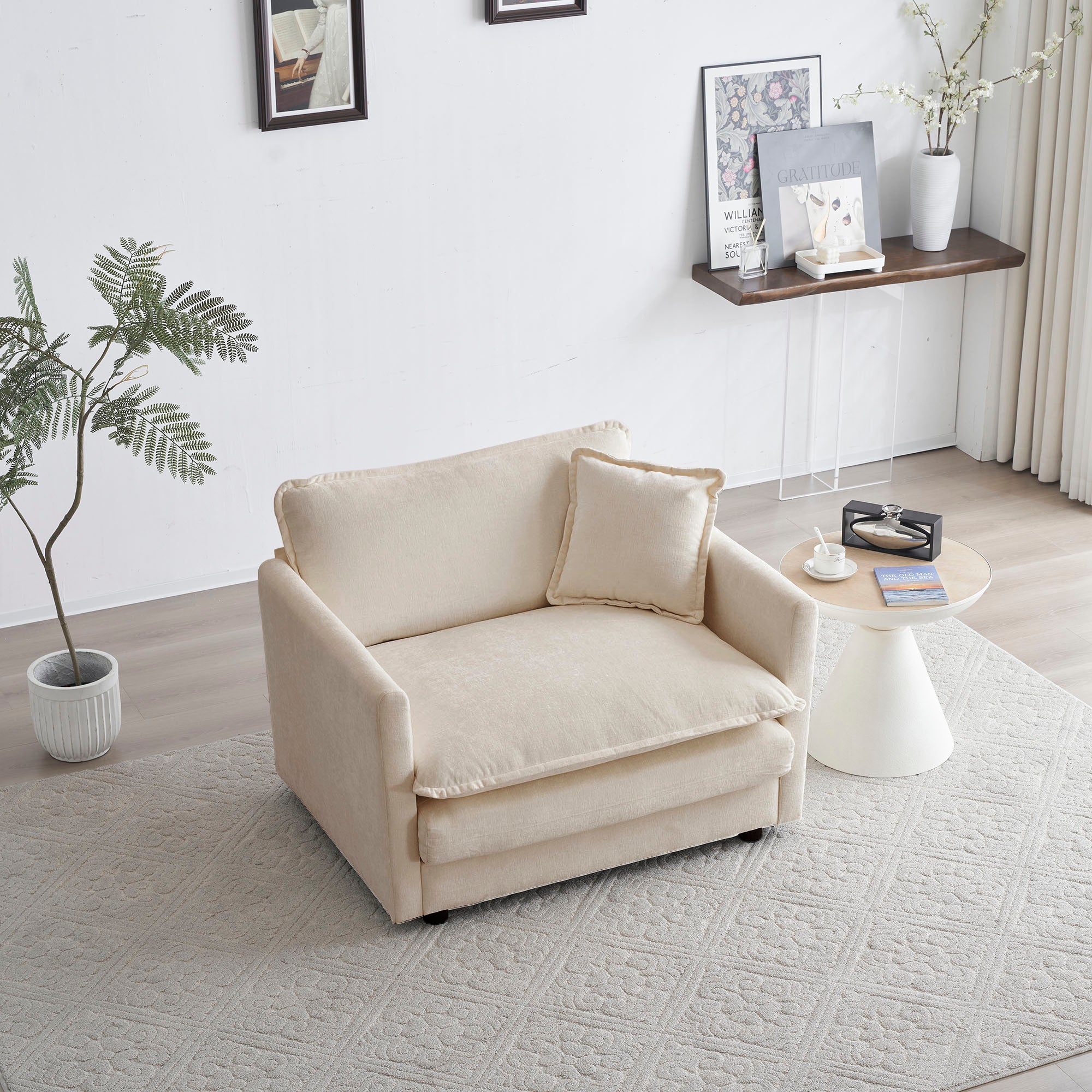 Fremont 41.4" 1 Piece Deep Chenille Armchair with Toss Pillow, Beige