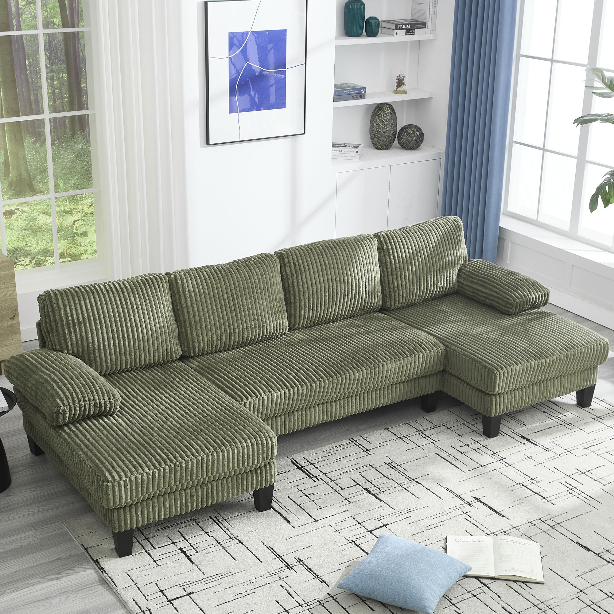 Midtown 4 Seat Modern Fabric U Shaped Sectional Sofa with Chaise