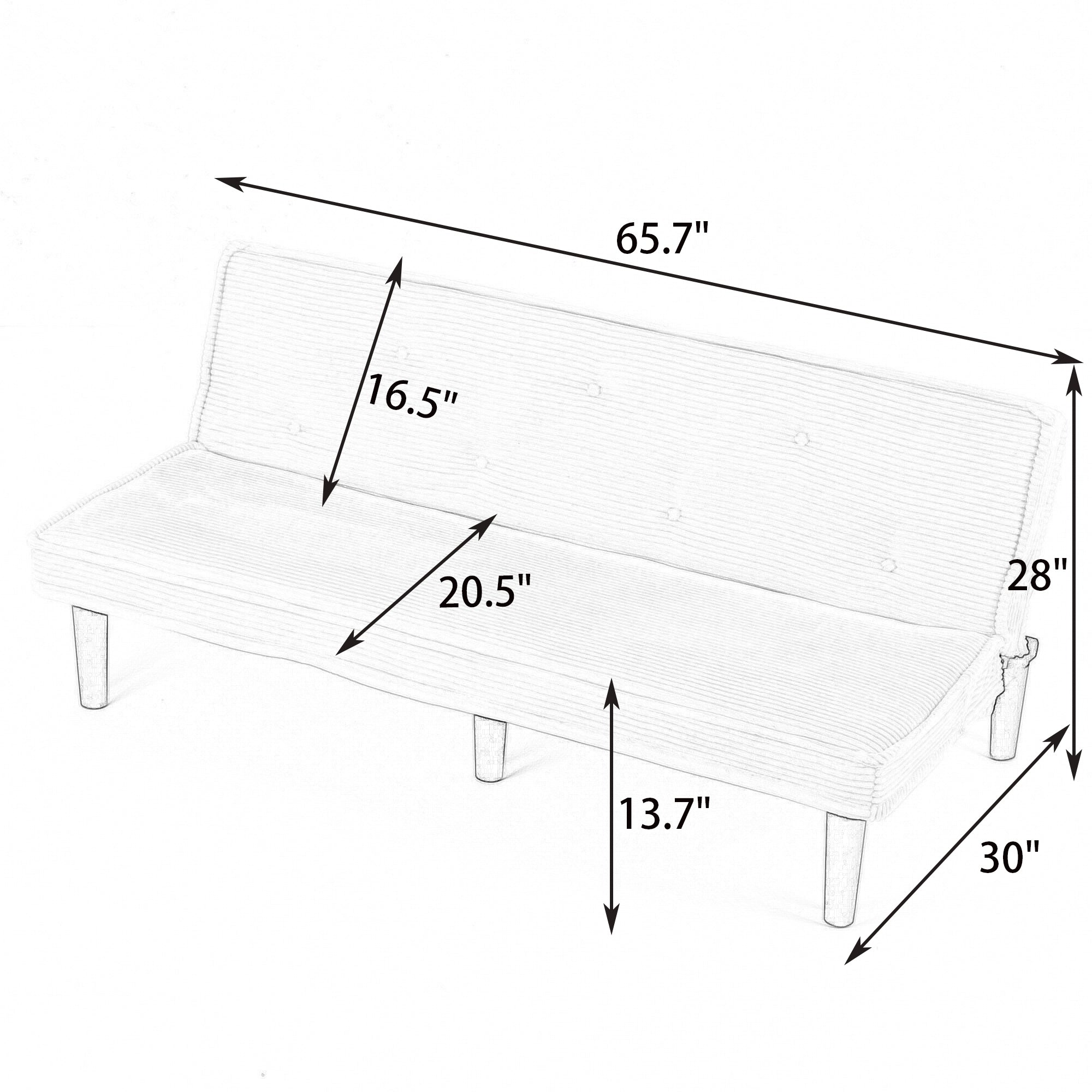 66'' Corduroy Convertible Sofa Bed, Modern Minimalist, Black, for Living Room/Bedroom