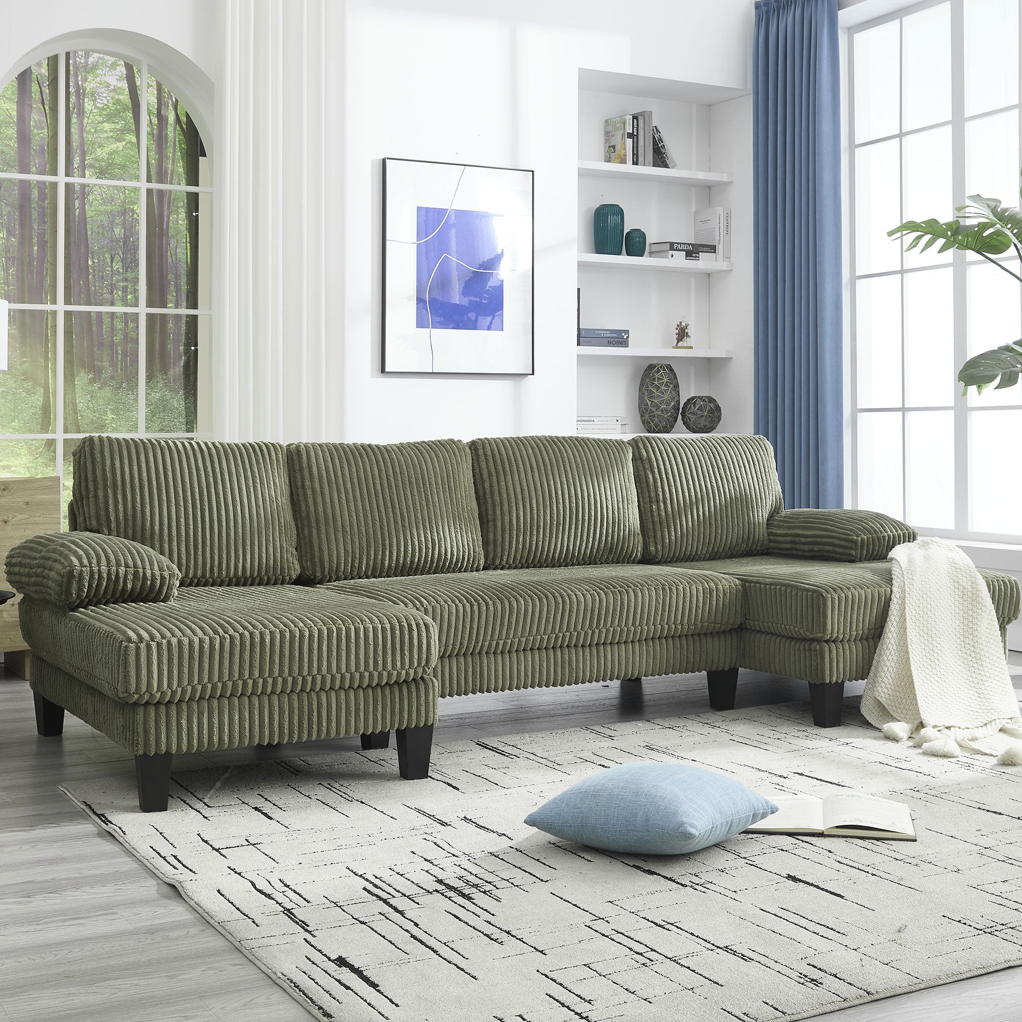 Midtown 4 Seat Modern Fabric U Shaped Sectional Sofa with Chaise
