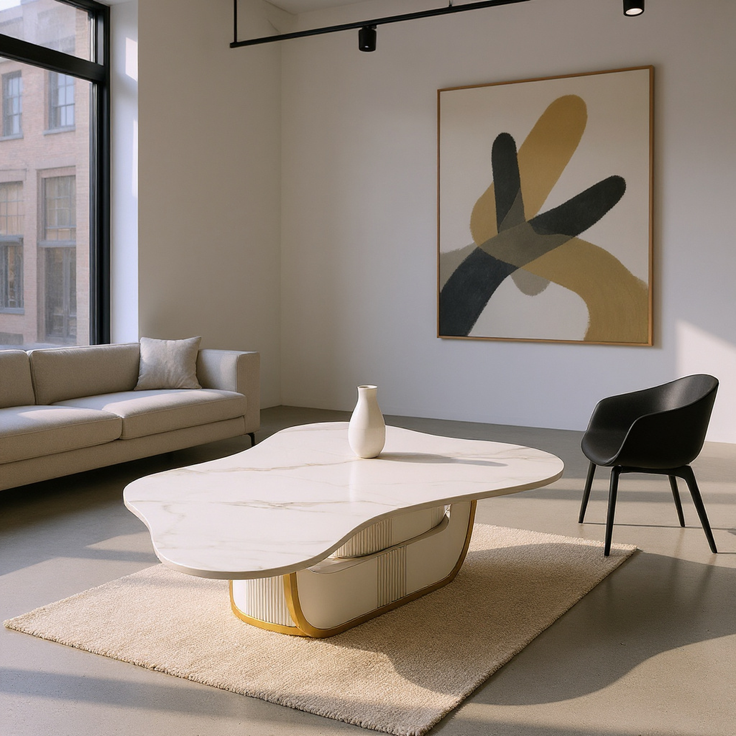 Modern Butterfly Coffee Table with Sintered Stone Top – Oval Center Table with Storage Shelf & Drawer, Stainless Steel Base & MDF Cabinet