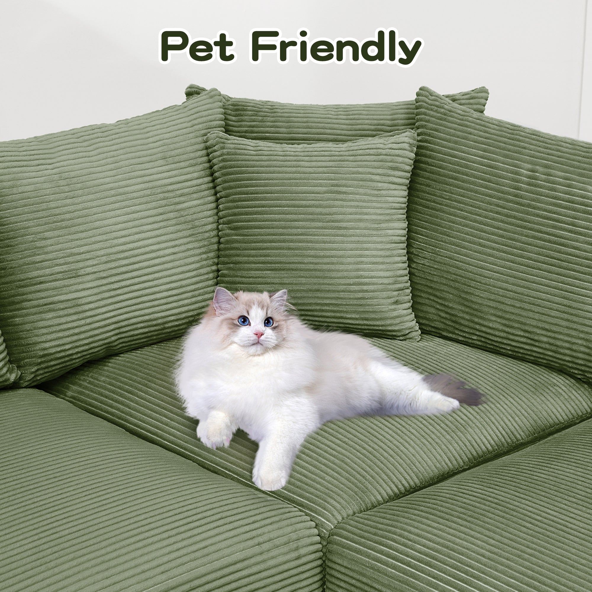 Albany 79" 3 Pieces Corduroy Modular Corner Sectional Sofa with Ottoman, Green