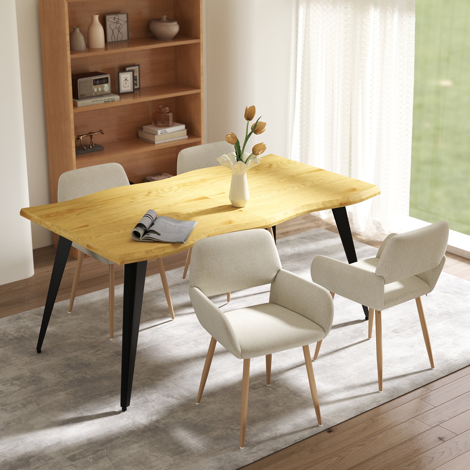 Lancelot 5 Piece Oak Dining Table Set 63” Table with 4 Mayfair Upholst ...
