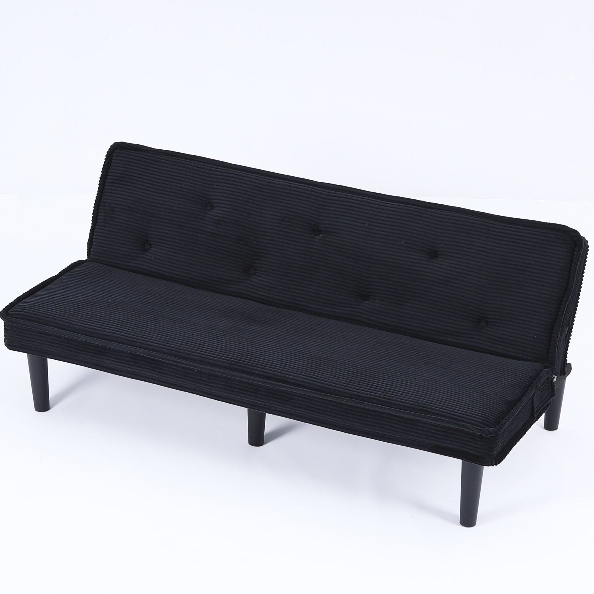 66'' Corduroy Convertible Sofa Bed, Modern Minimalist, Black, for Living Room/Bedroom