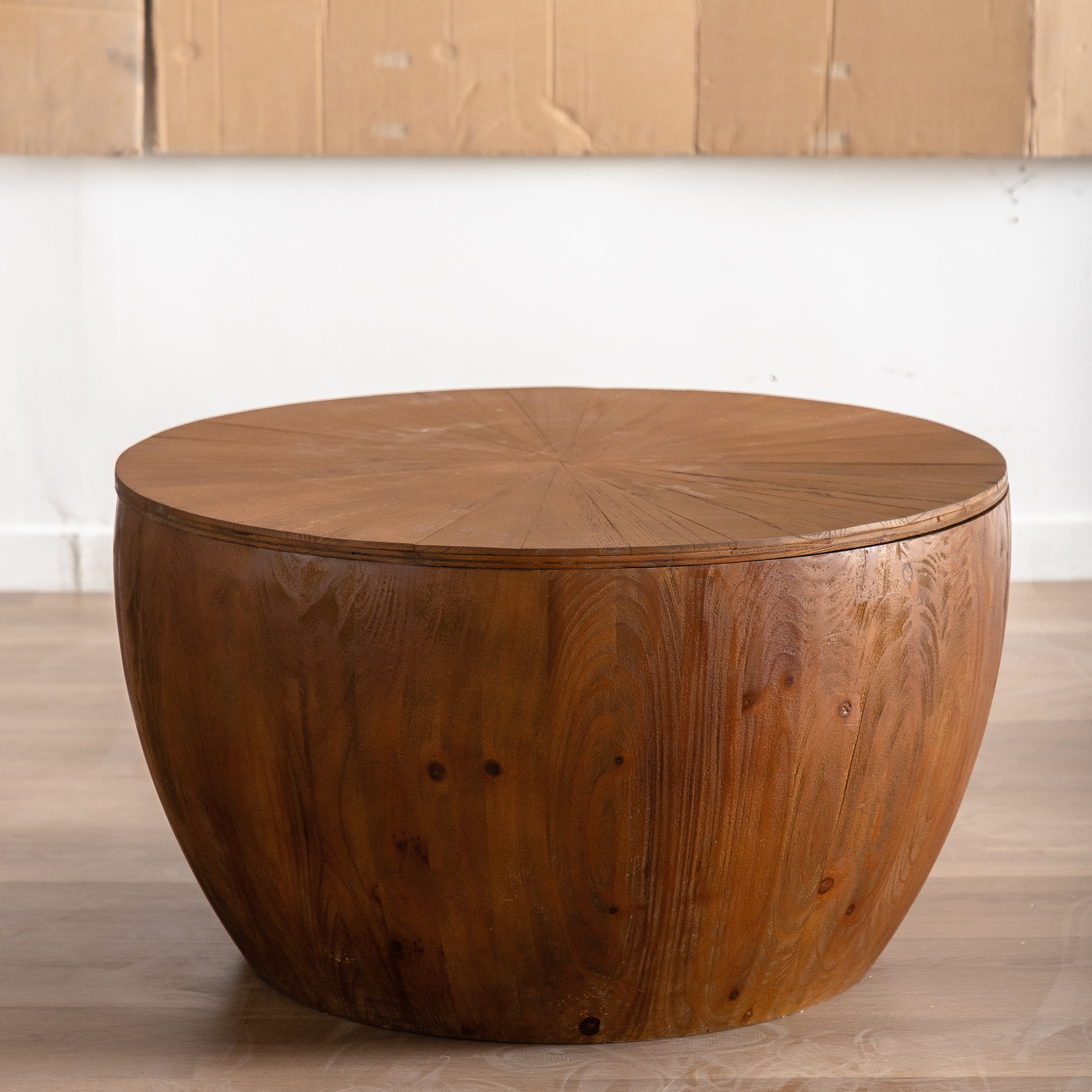 31.50"Vintage Style Bucket Shaped Coffee Table with storage function, for Office, Dining Room and Living Room