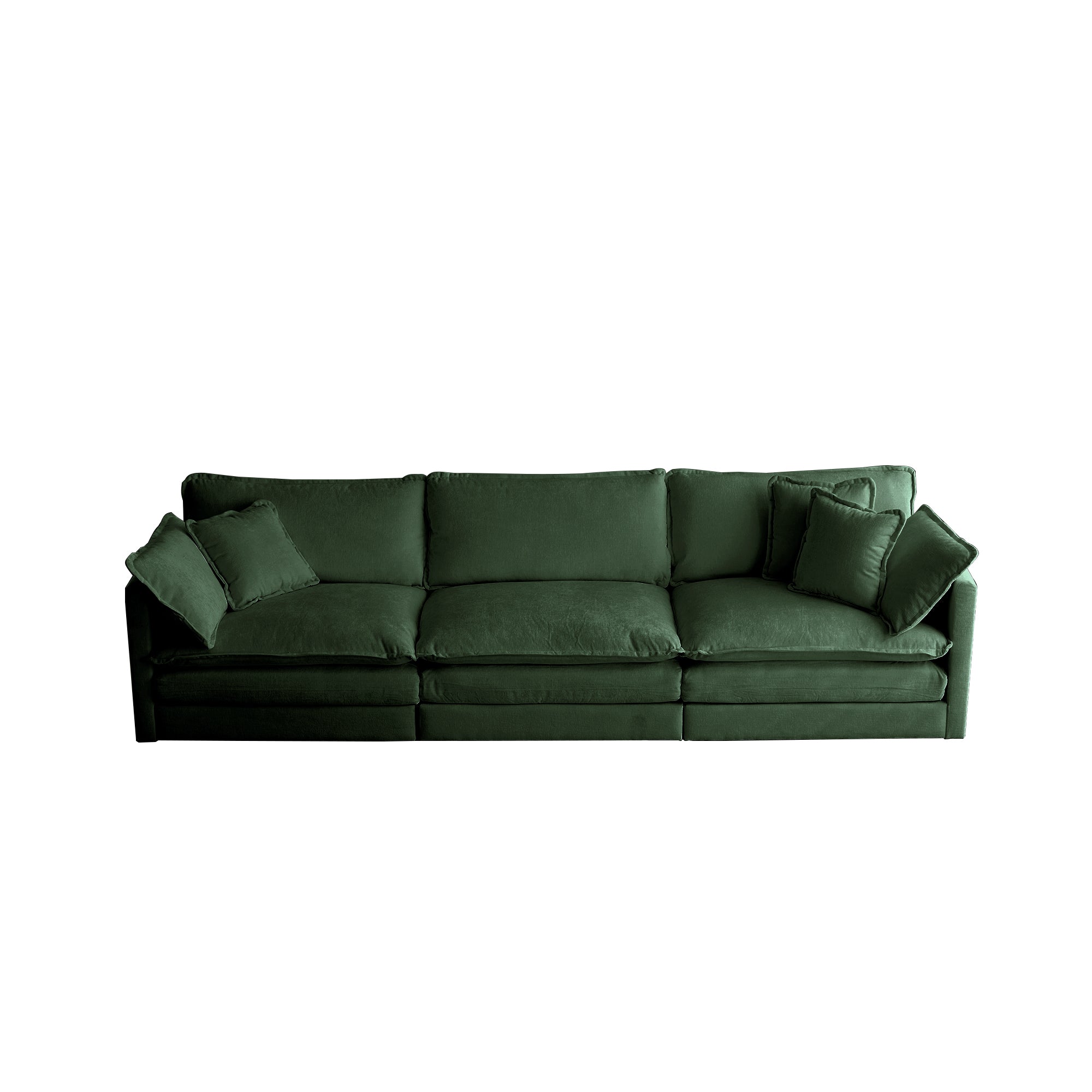 Anchorage 111.5" Mid-Century Chenille 3-Seater Modular Sofa with Toss Pillows, Green