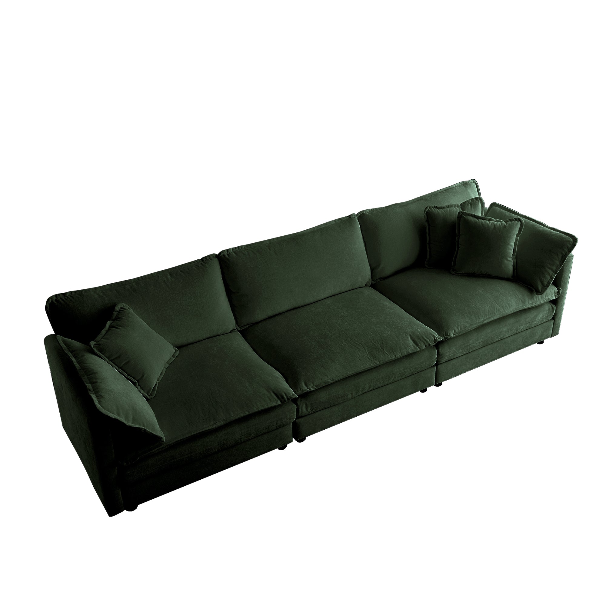 Anchorage 111.5" Mid-Century Chenille 3-Seater Modular Sofa with Toss Pillows, Green