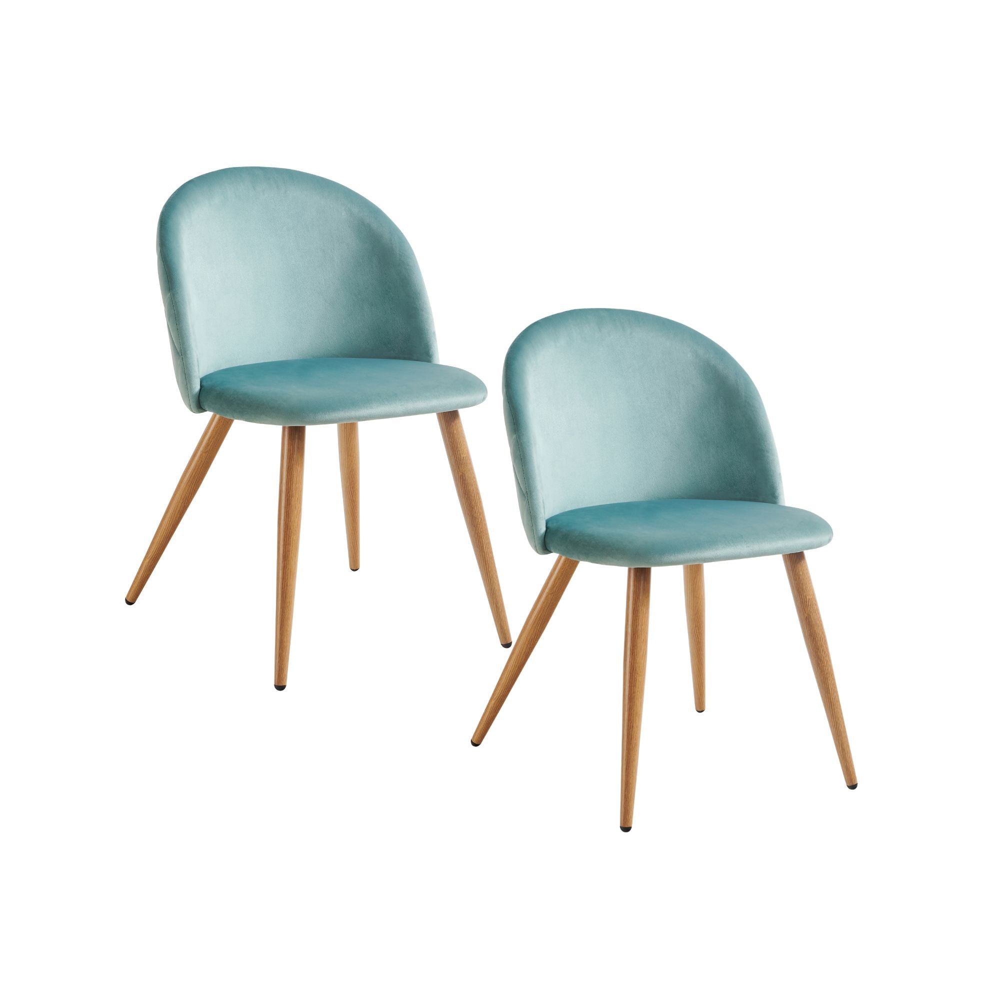 ZOMBA Velvet Dining Chairs Set of 2 Modern Round Back Upholstered Kitchen Chairs Wood Look Metal Legs Teal