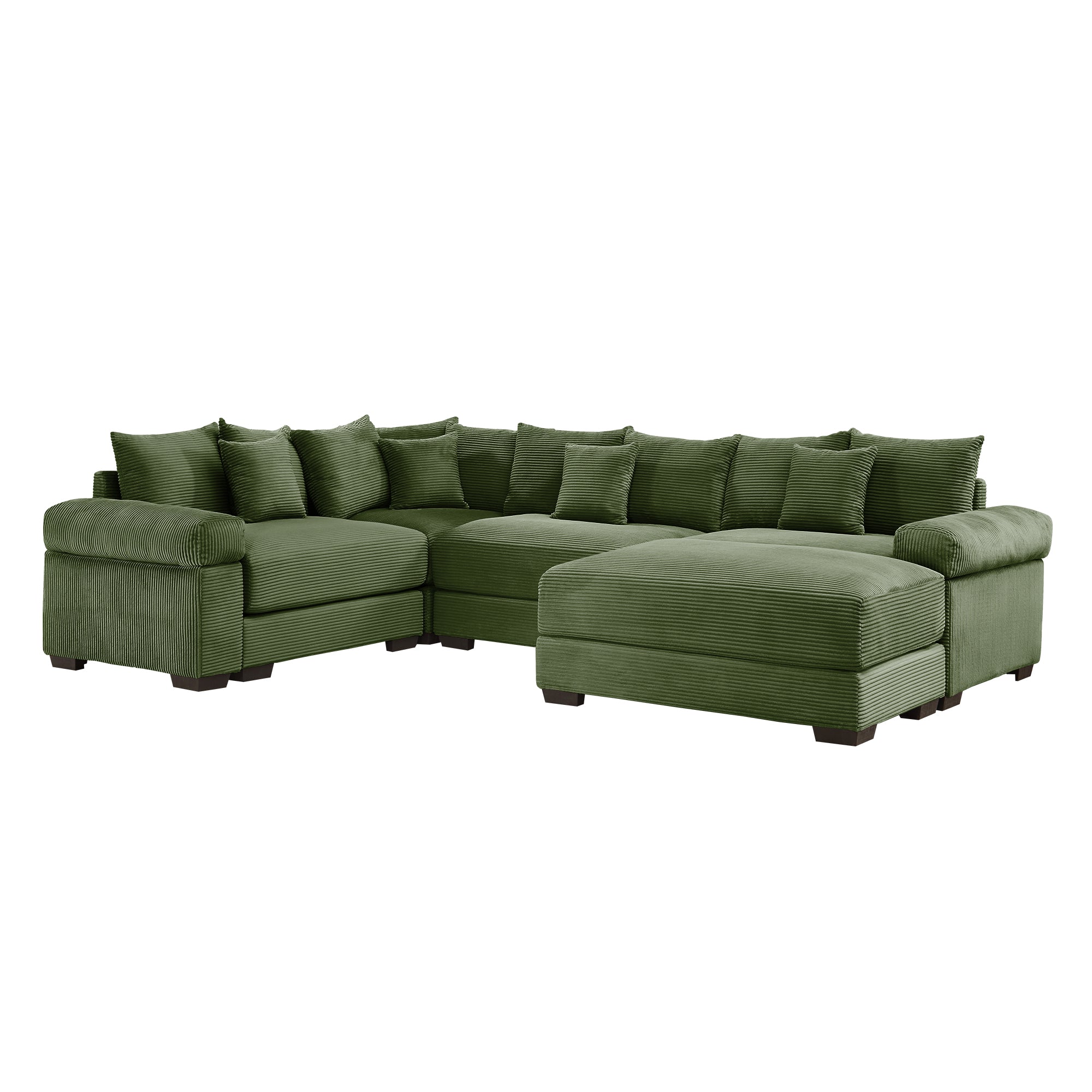 Albany 117" Oversized 5 Pieces Corduroy Modular Corner Sectional Sofa with Ottoman, Green