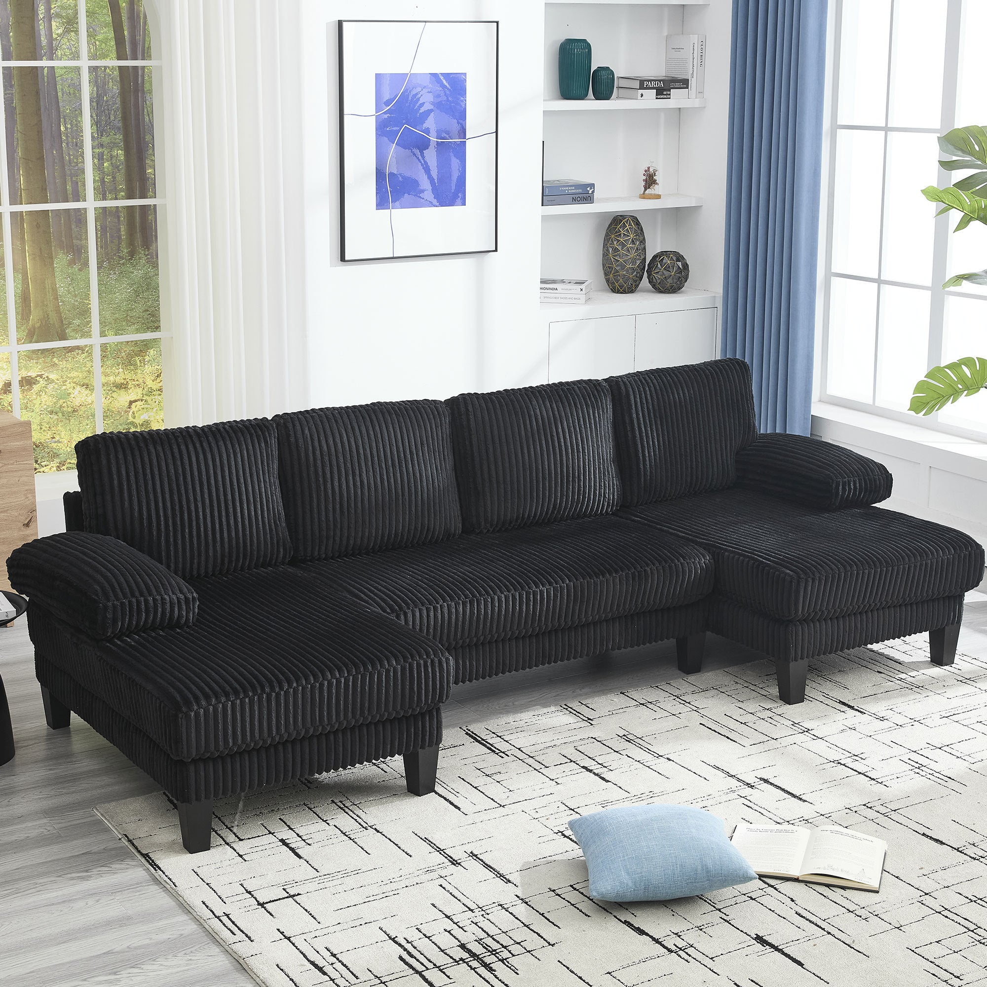 Midtown 4 Seat Modern Fabric U Shaped Sectional Sofa with Chaise