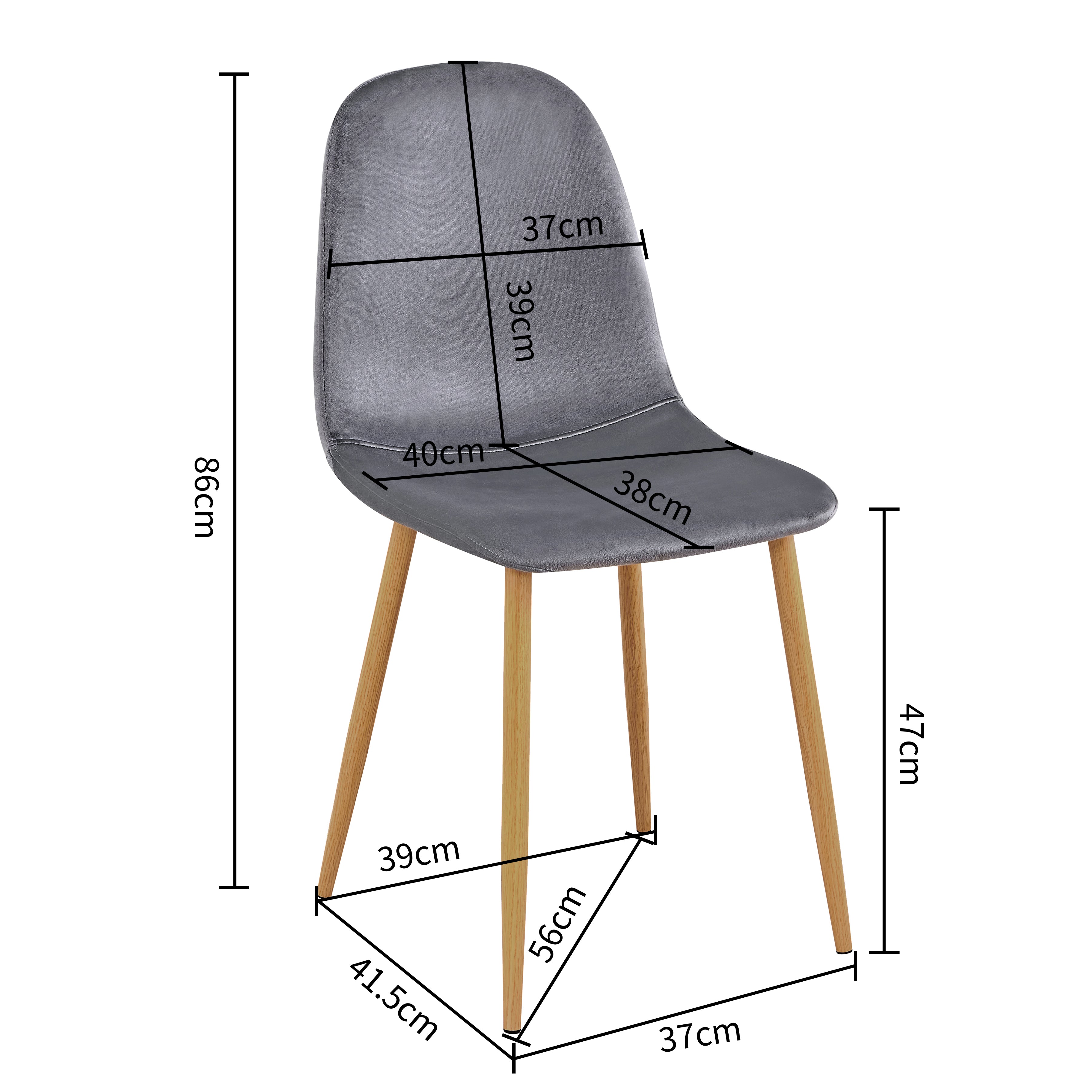 CHARLTON Set of 4 Velvet Dining Chairs, Curved Back with Wood-Look Metal Legs, Dark Gray Upholstery, Easy Assembly