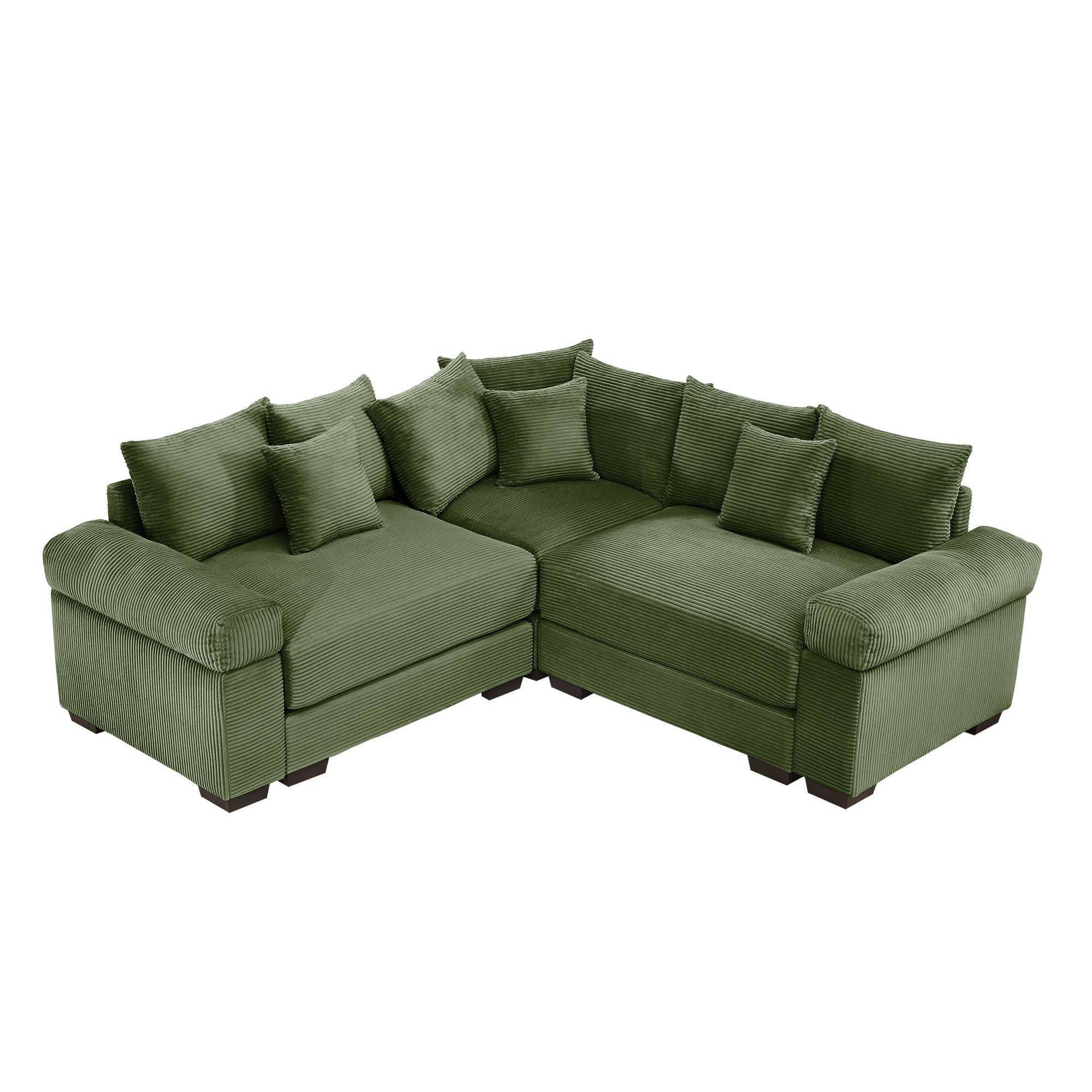 Albany 79" 3 Pieces Corduroy Modular Corner Sectional Sofa with Ottoman, Green