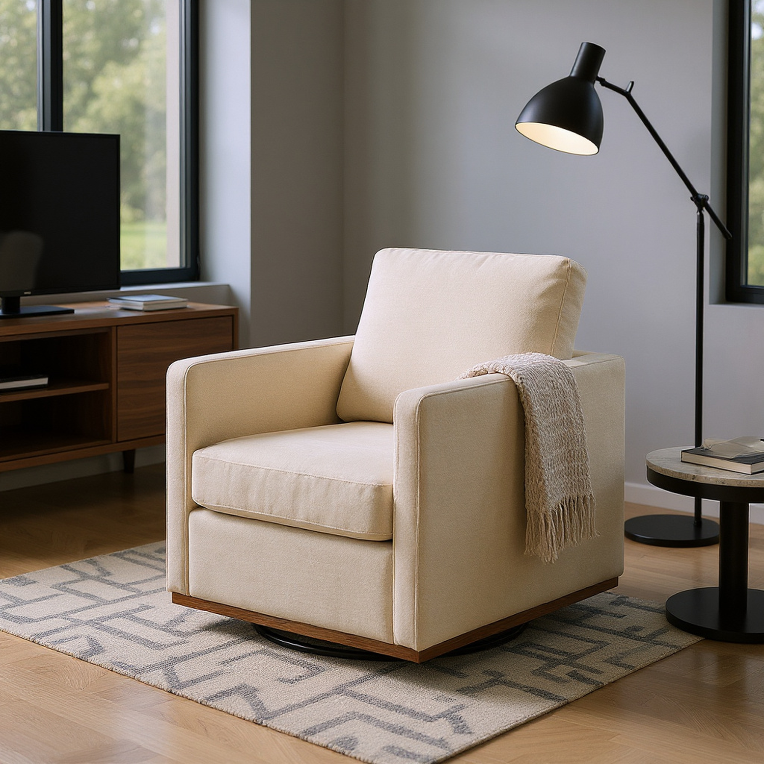 30.7"W Square Upholstered Swivel Accent Chair and Comfy Accent Single Sofa Chair, 360 Degree Club Chair