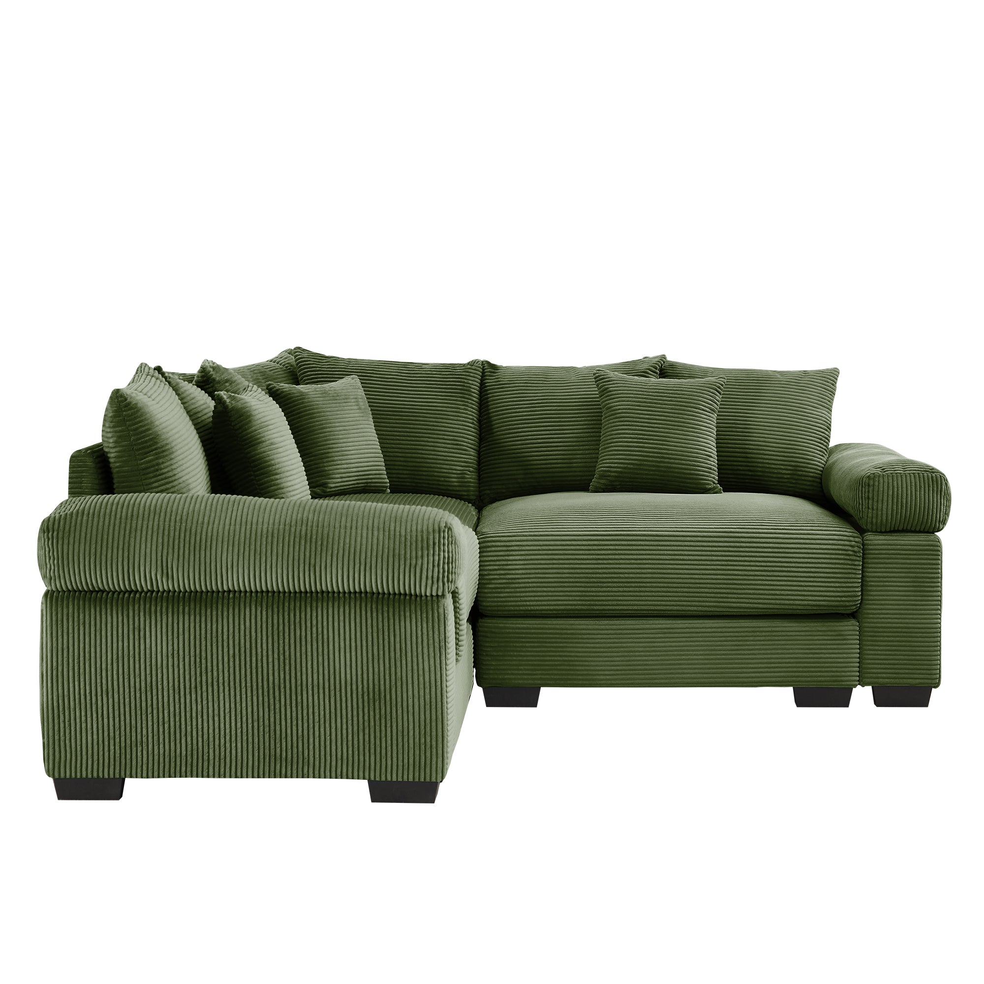 Albany 79" 3 Pieces Corduroy Modular Corner Sectional Sofa with Ottoman, Green