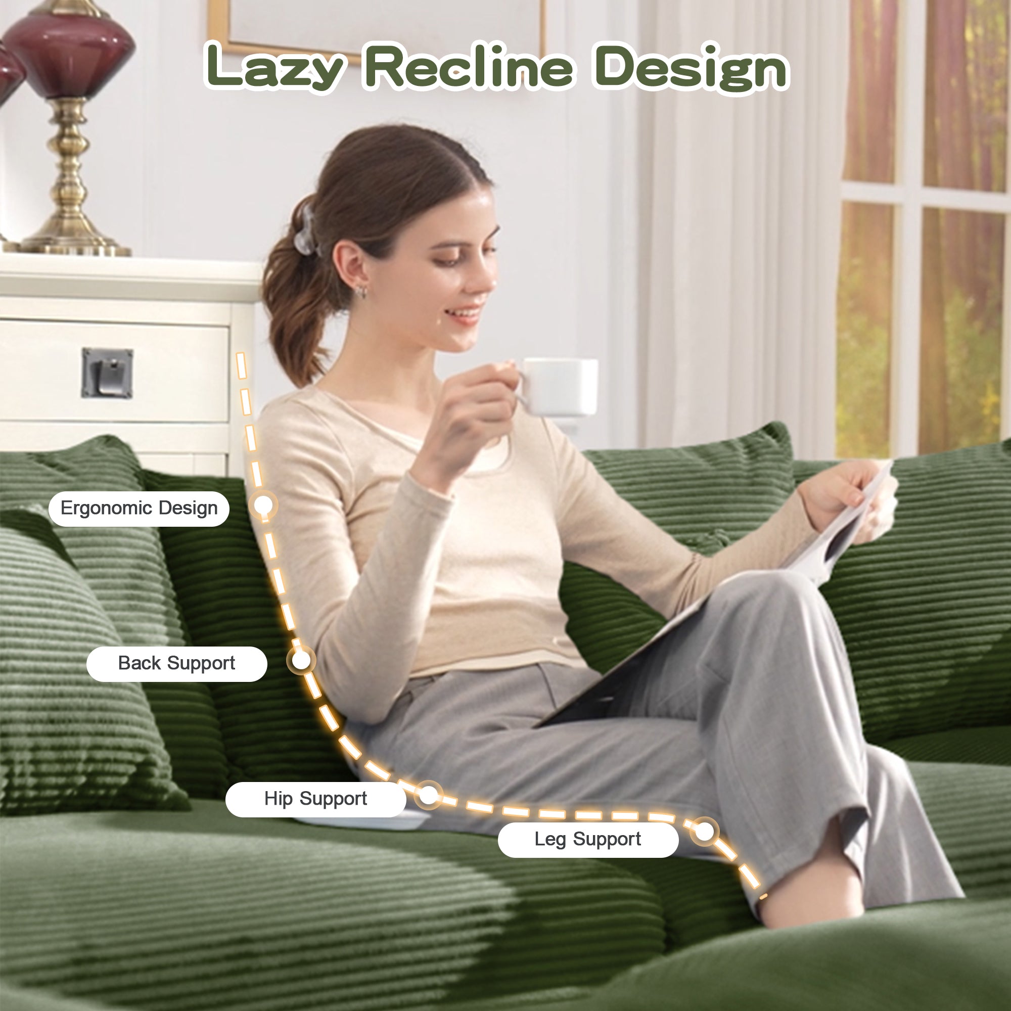 Albany 54.3" 1 Piece Oversized Corduroy Modular Armchair, Green