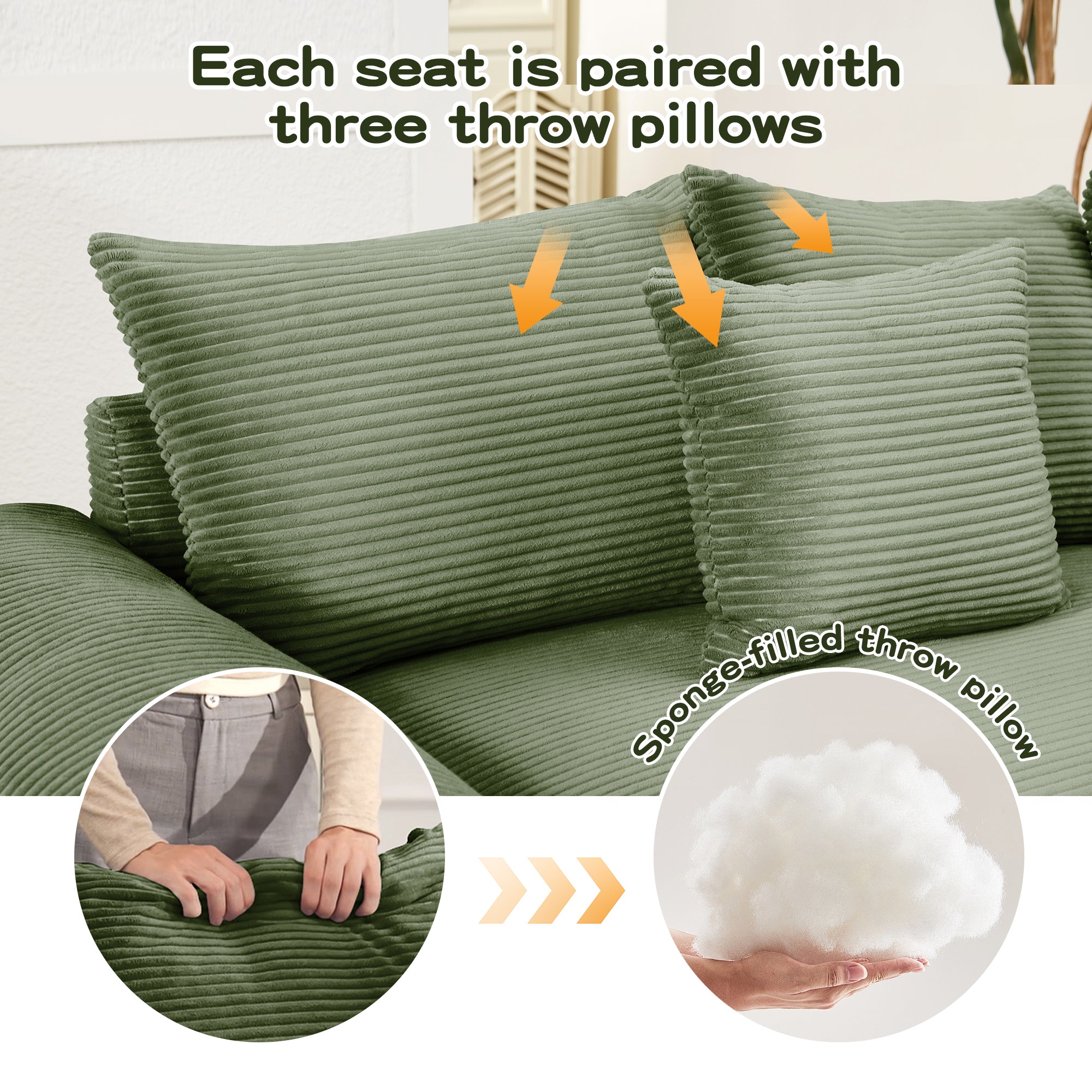 Albany 54.3" 1 Piece Oversized Corduroy Modular Armchair, Green