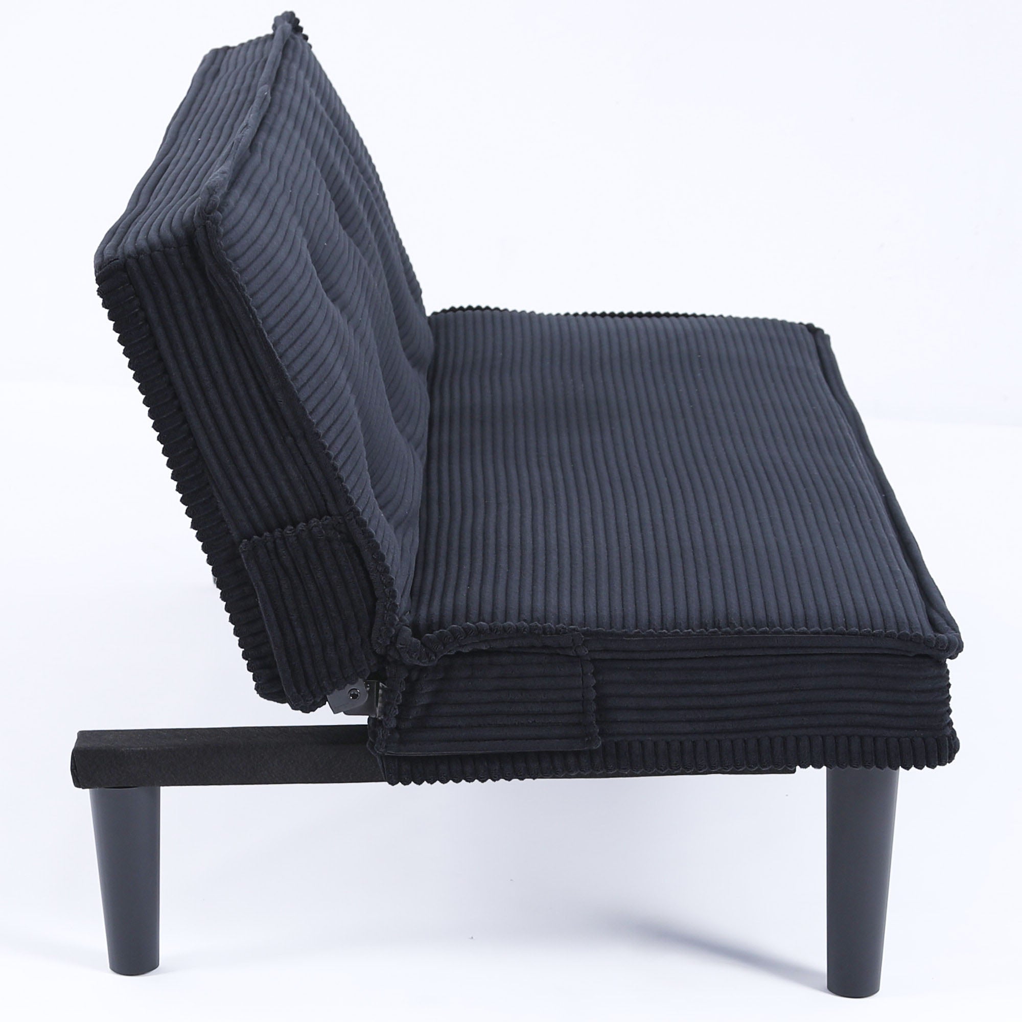 66'' Corduroy Convertible Sofa Bed, Modern Minimalist, Black, for Living Room/Bedroom