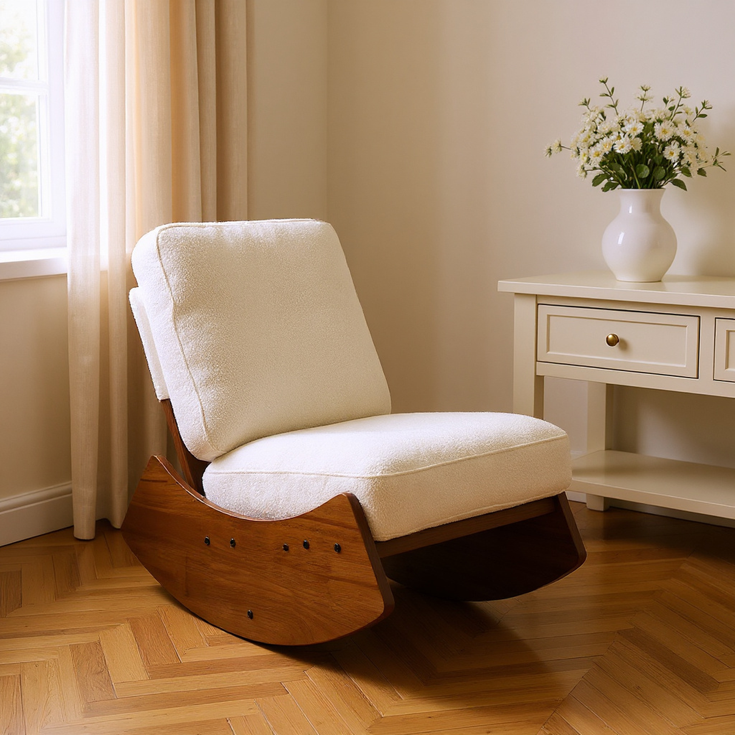 Comfortable Glider Rocking Chair, High-Quality Upholstery Glider Chair, Solid Wood Frame, Perfect for Multiple Settings Accent Reading Chair for Bedroom,Living Room,Nursery