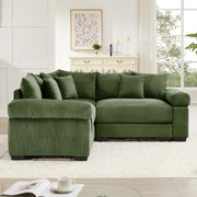 Albany 79" 3 Pieces Corduroy Modular Corner Sectional Sofa with Ottoman, Green