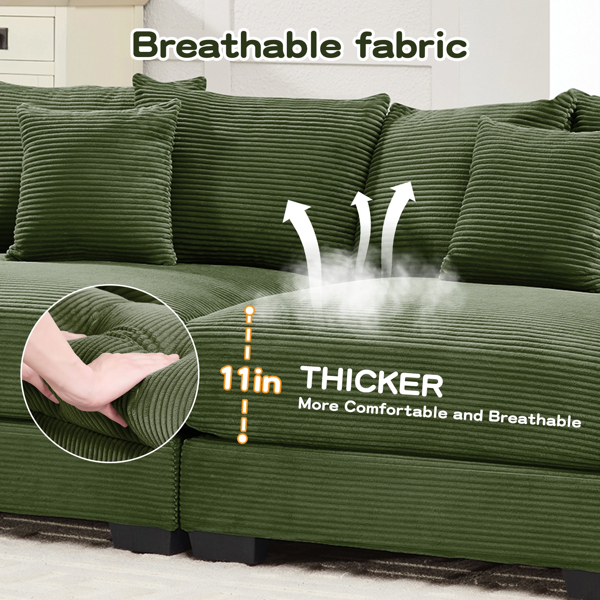 Albany 54.3" 1 Piece Oversized Corduroy Modular Armchair, Green