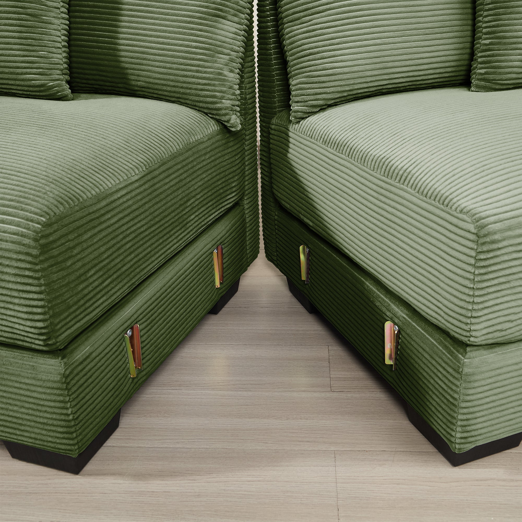Albany 79" 3 Pieces Corduroy Modular Corner Sectional Sofa with Ottoman, Green