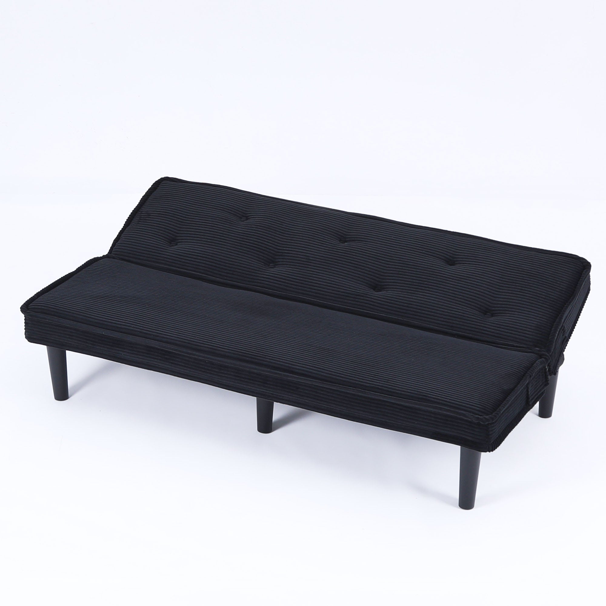 66'' Corduroy Convertible Sofa Bed, Modern Minimalist, Black, for Living Room/Bedroom
