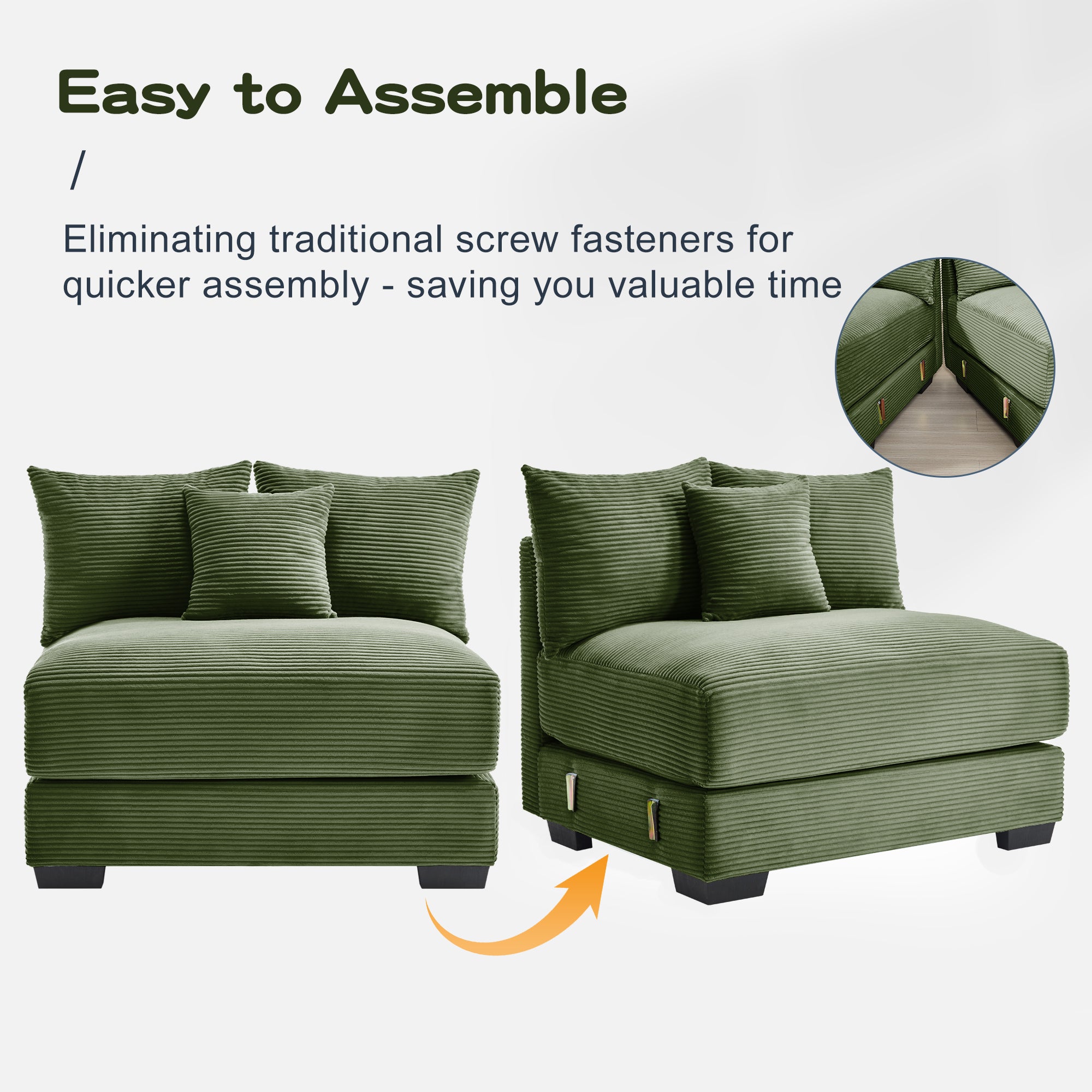 Albany 117" Oversized 5 Pieces Corduroy Modular Corner Sectional Sofa with Ottoman, Green