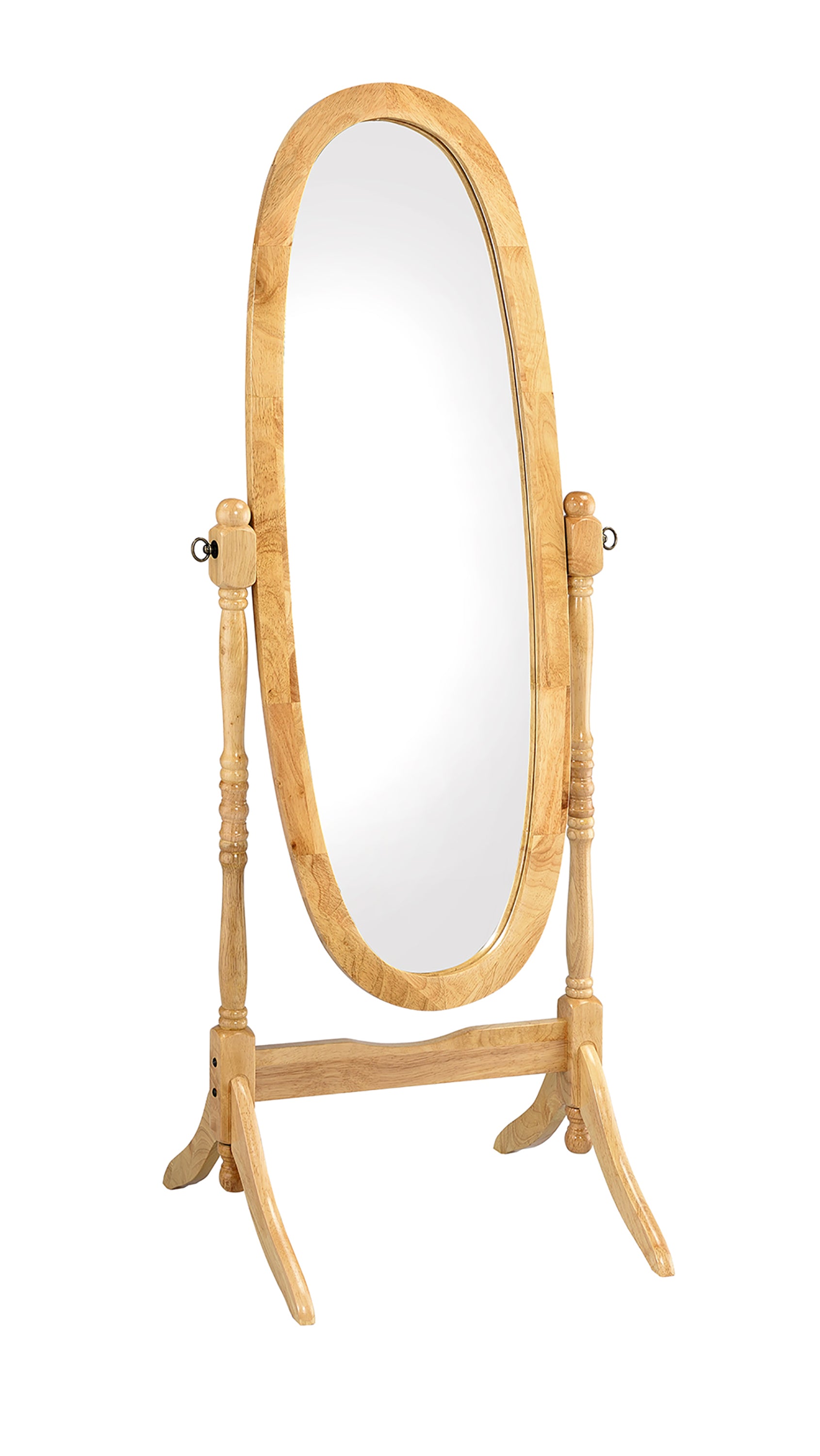 59.25' Tall Standing Wooden Floor Mirror with Natural finish, Oval Shape