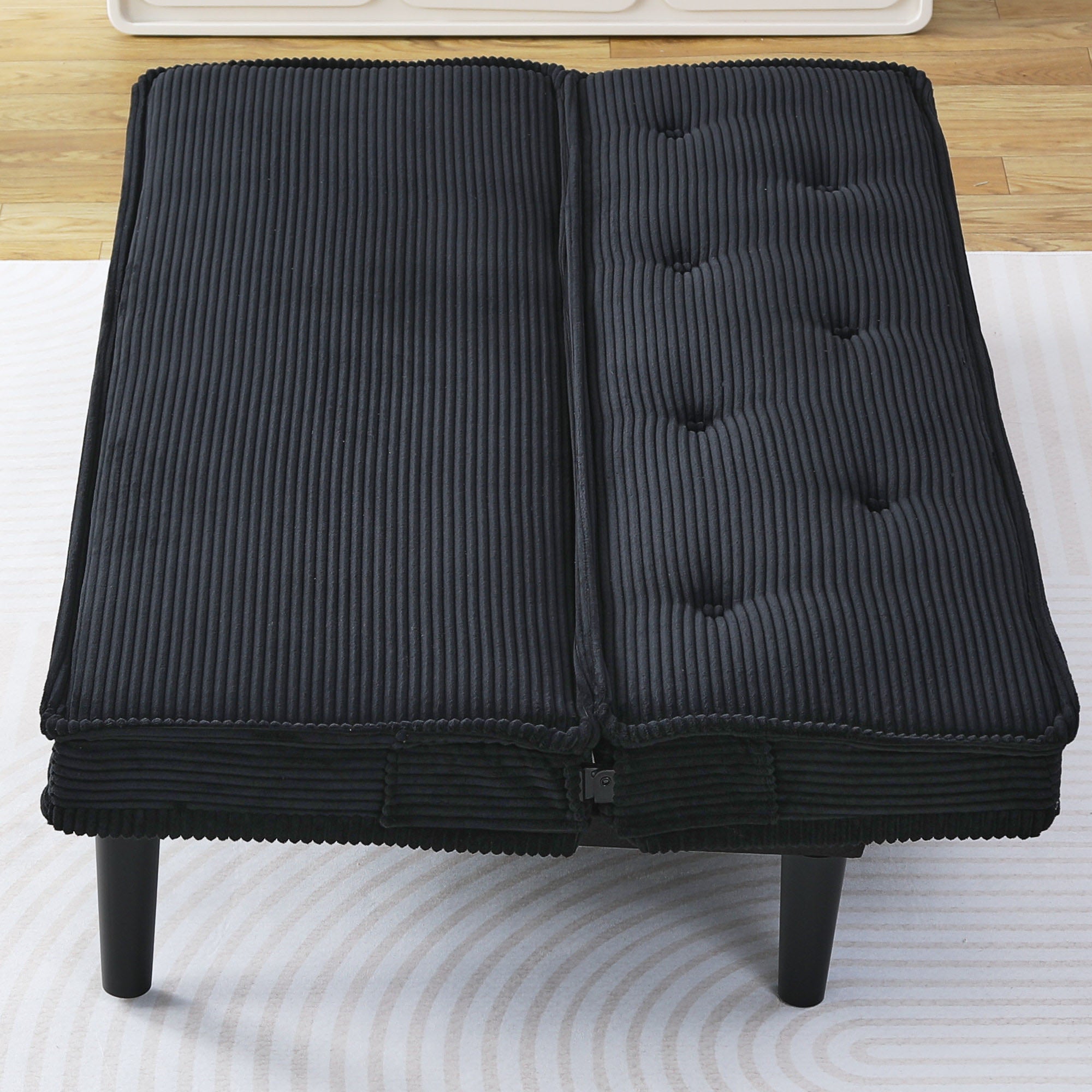 66'' Corduroy Convertible Sofa Bed, Modern Minimalist, Black, for Living Room/Bedroom