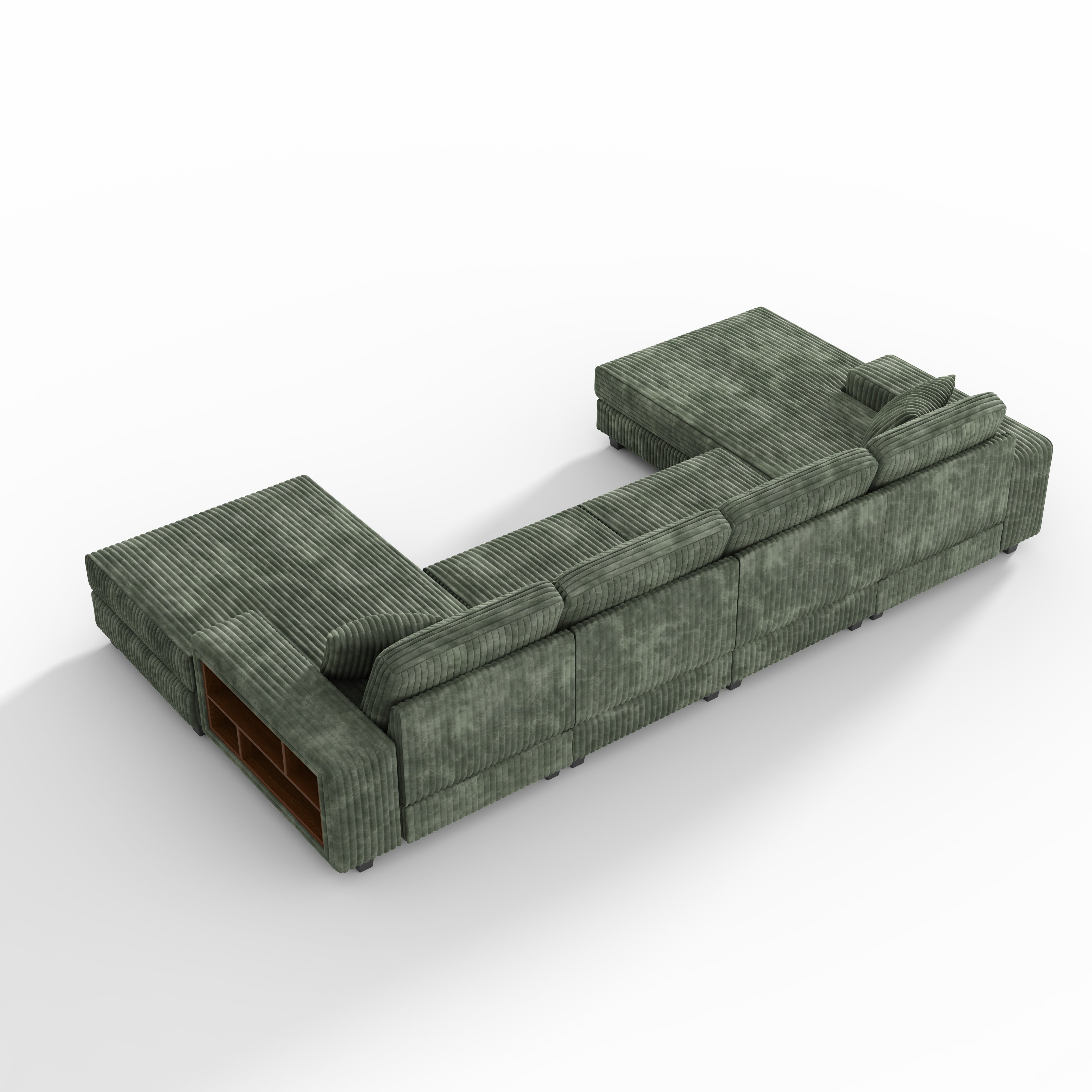 Edenleaf 137" Corduroy U-Shaped Sectional Sofa with Double Chaise & Side Storage