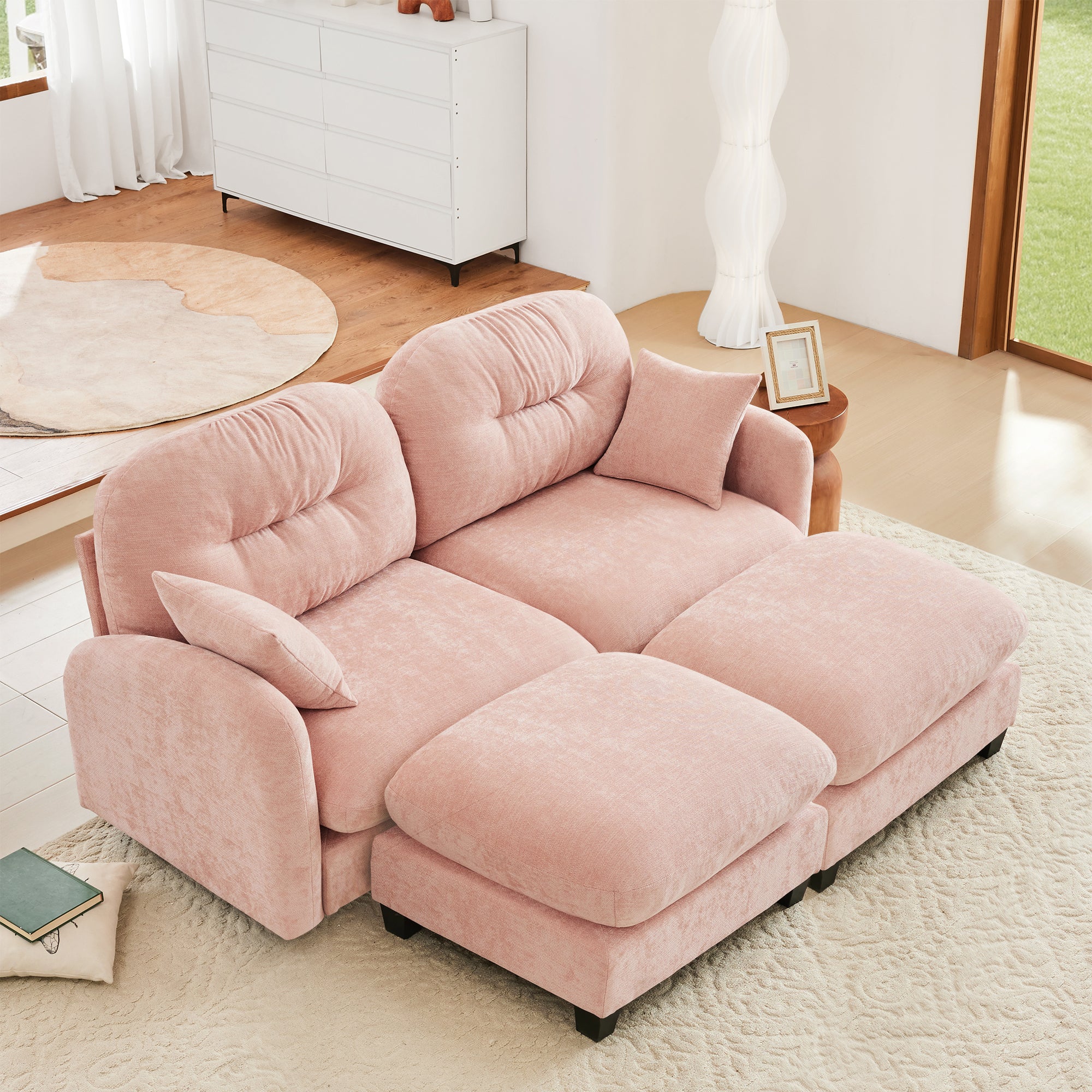 Roselyn 74" Chenille Sectional Modular Sofa with 2 Ottomans