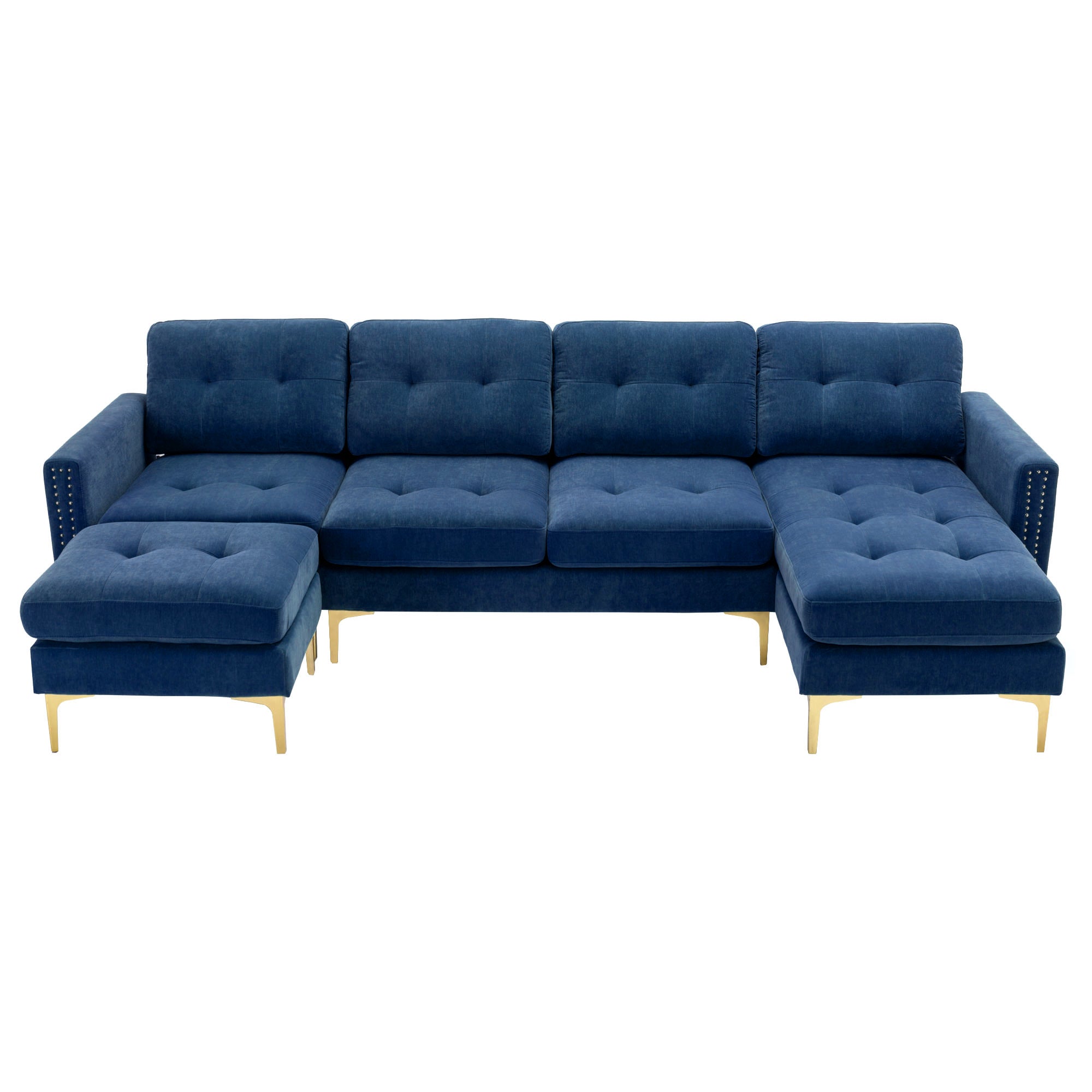 Lubbock 110.6" U-Shaped Convertible Velvet Sectional Sofa with Ottoman, Blue