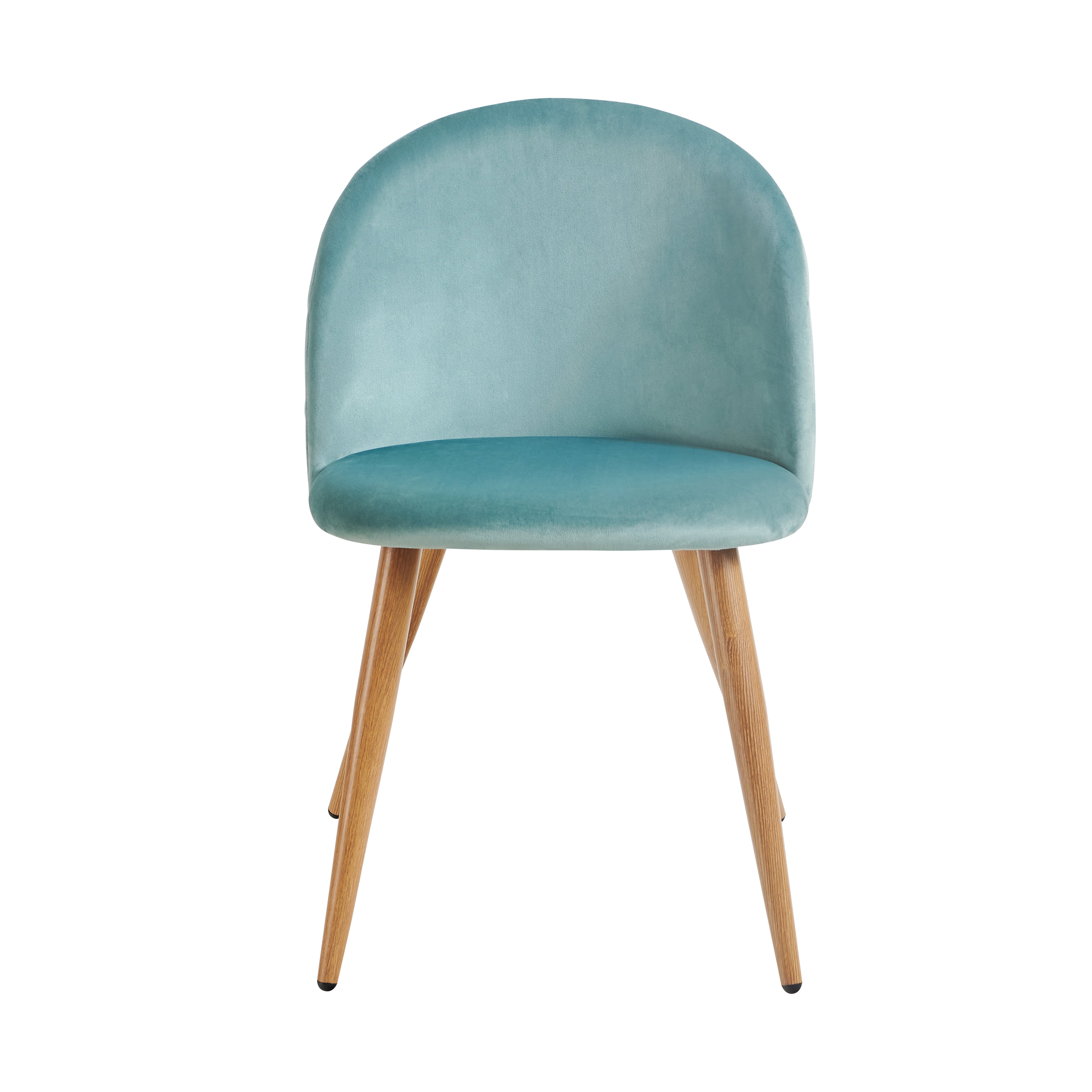 ZOMBA Velvet Dining Chairs Set of 2 Modern Round Back Upholstered Kitchen Chairs Wood Look Metal Legs Teal