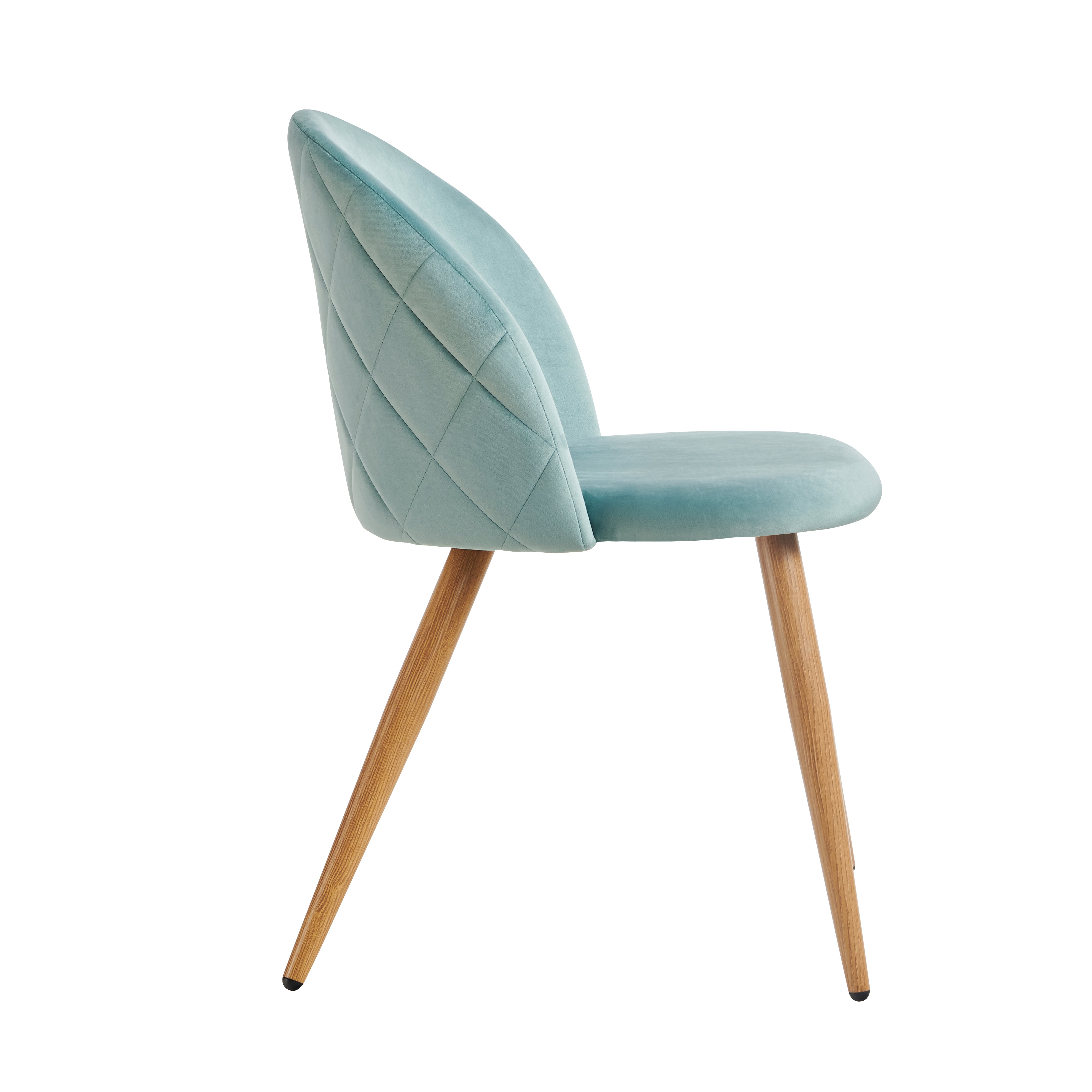 ZOMBA Velvet Dining Chairs Set of 2 Modern Round Back Upholstered Kitchen Chairs Wood Look Metal Legs Teal