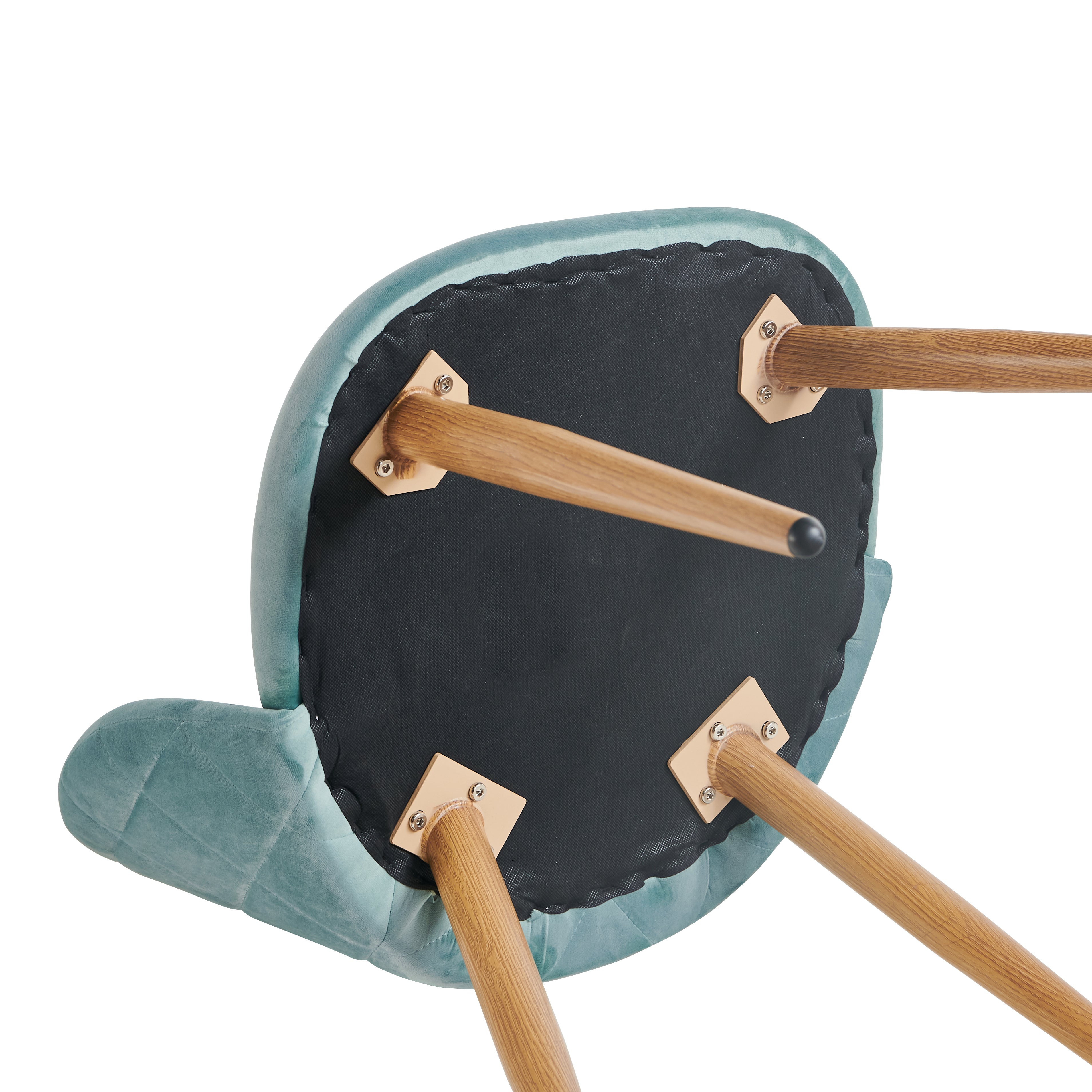 ZOMBA Velvet Dining Chairs Set of 2 Modern Round Back Upholstered Kitchen Chairs Wood Look Metal Legs Teal