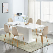 CHARLTON Set of 4 Modern Dining Chairs, Curved Fabric Seats with Wood-Look Metal Legs, Beige Upholstery, Easy Assembly