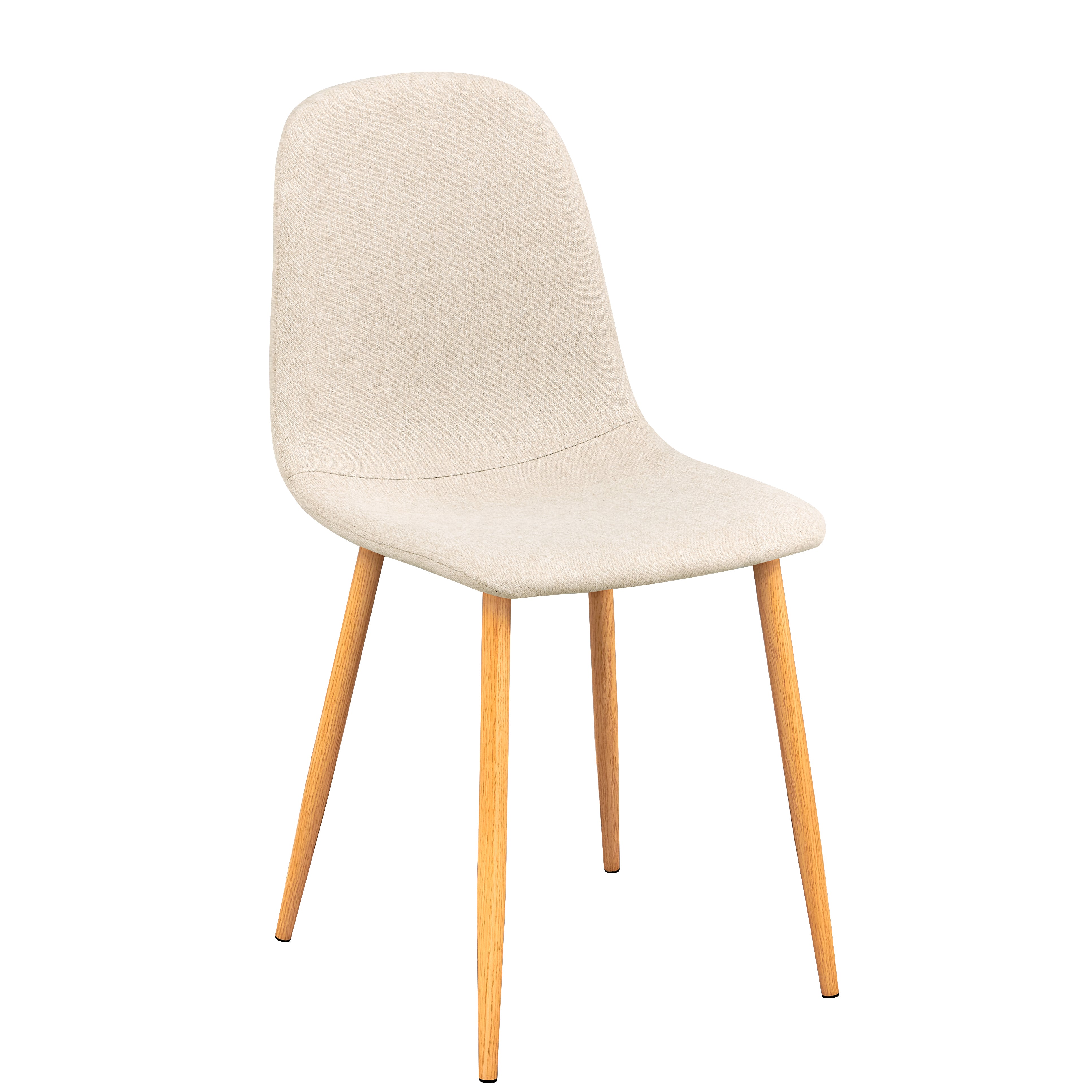 CHARLTON Set of 4 Modern Dining Chairs, Curved Fabric Seats with Wood-Look Metal Legs, Beige Upholstery, Easy Assembly