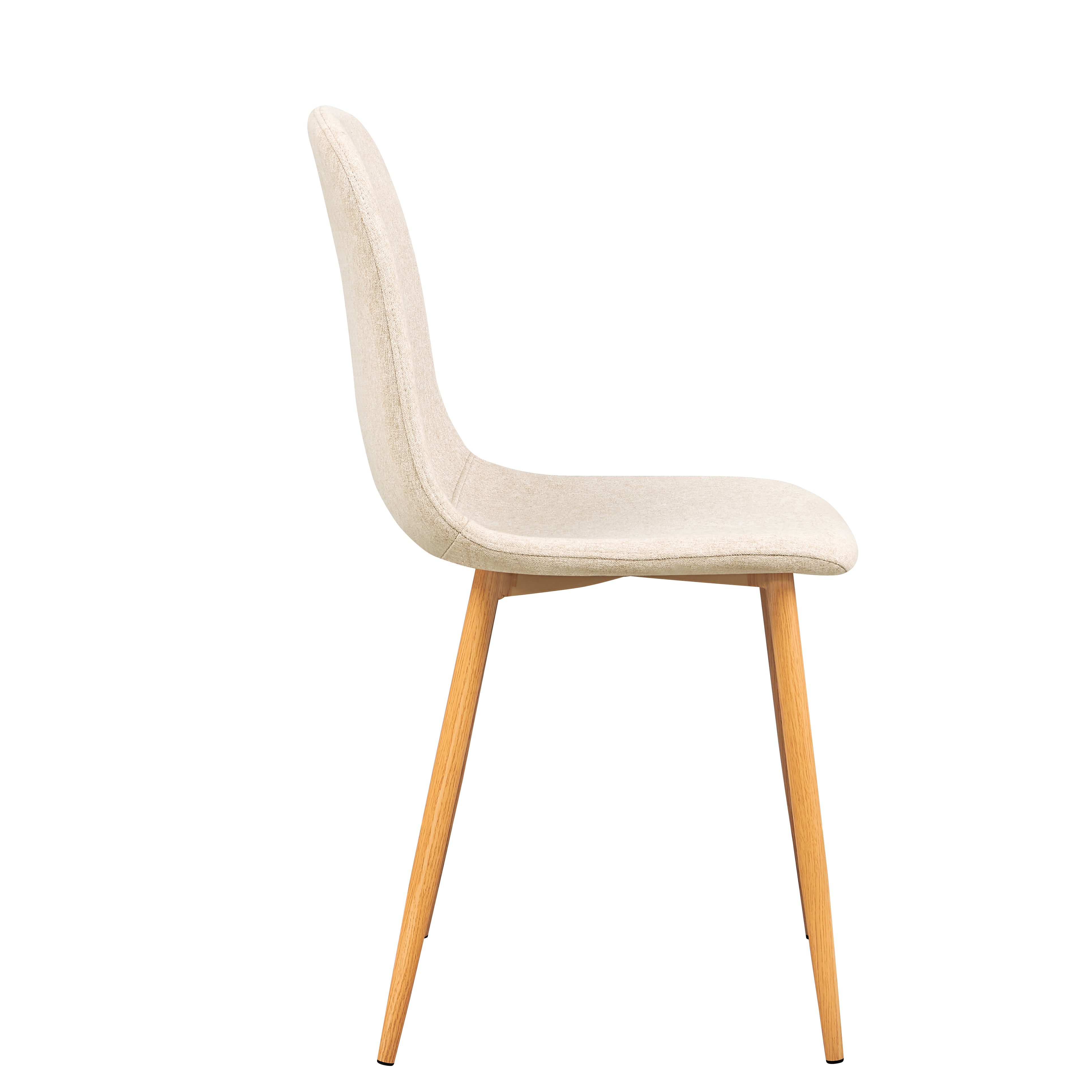 CHARLTON Set of 4 Modern Dining Chairs, Curved Fabric Seats with Wood-Look Metal Legs, Beige Upholstery, Easy Assembly