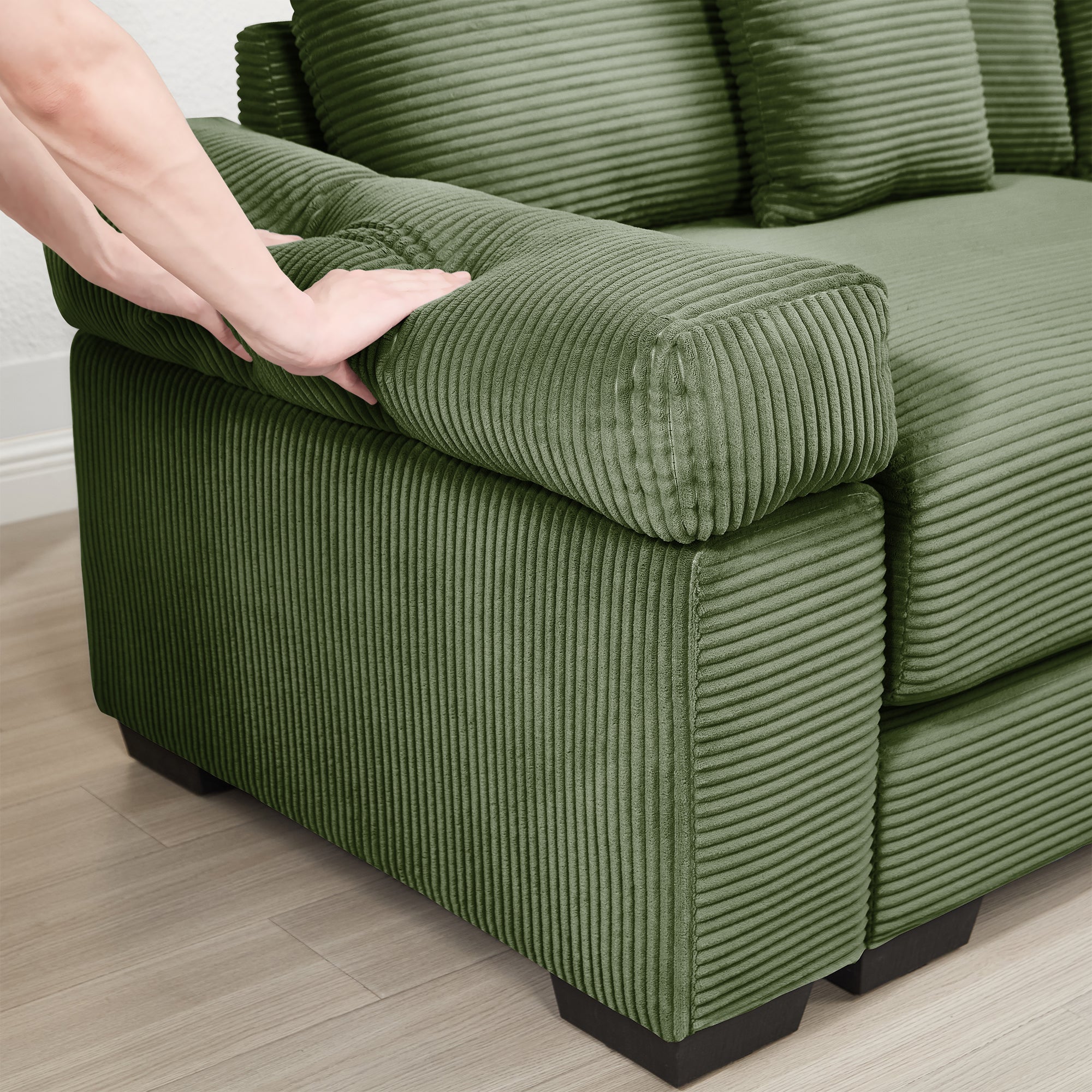 Albany 79" 3 Pieces Corduroy Modular Corner Sectional Sofa with Ottoman, Green