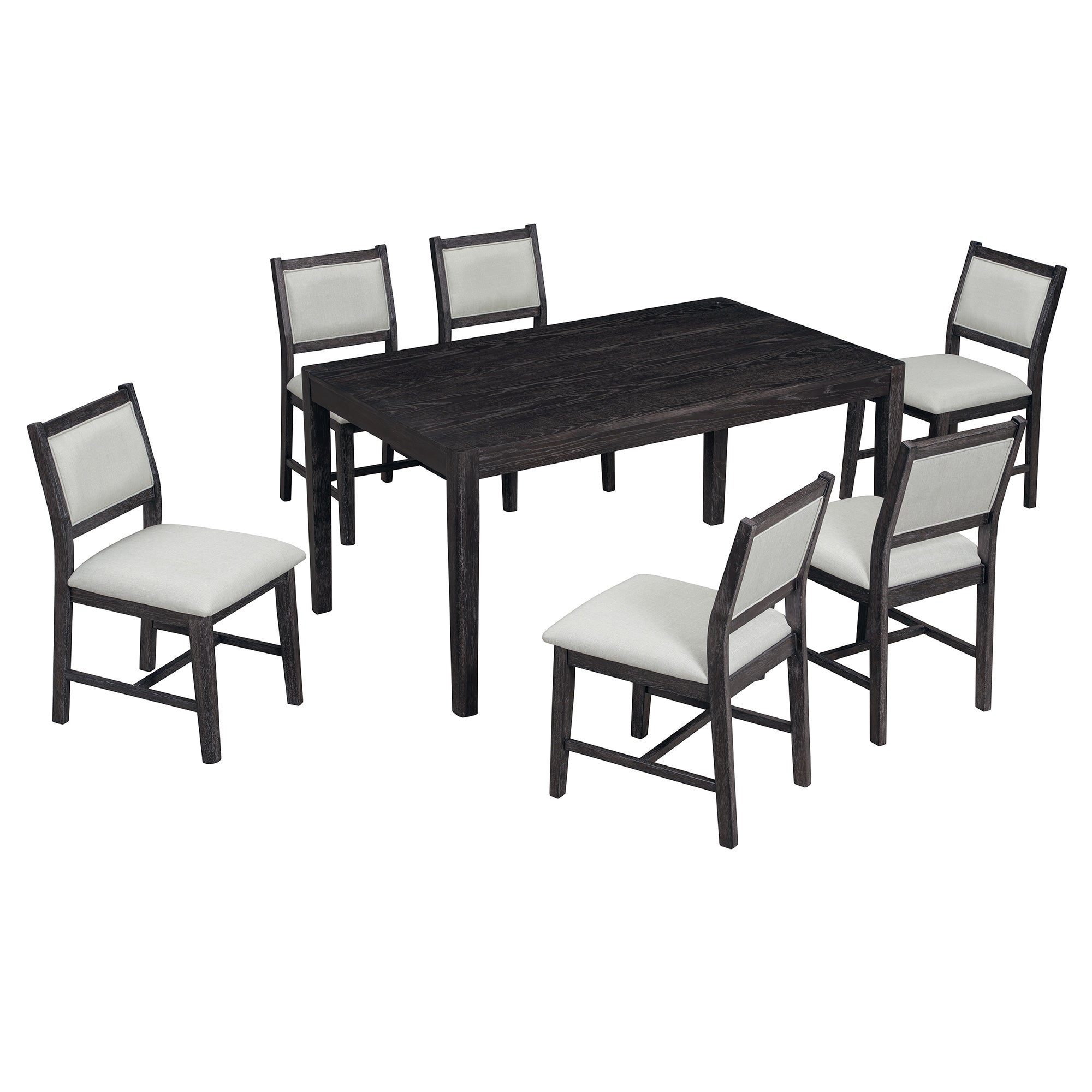 Elora 7 Piece Modern Wood Dining Table Set with Upholstered Chairs