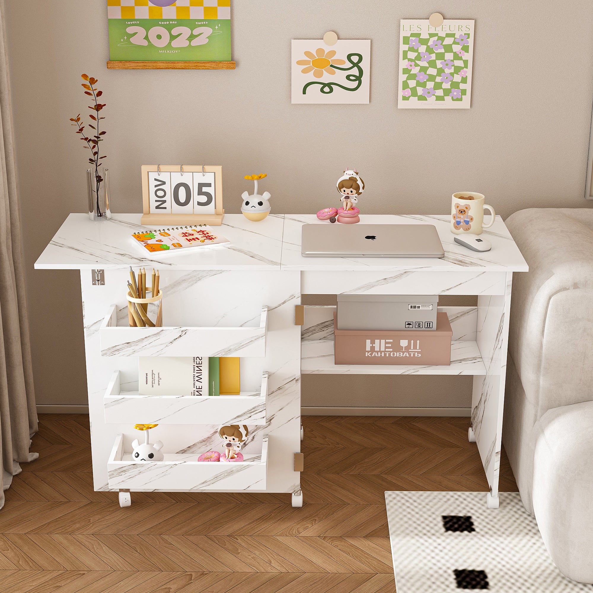 Homy Casa Nora 4 in 1 Folding Sewing Table Craft Desk and Storage