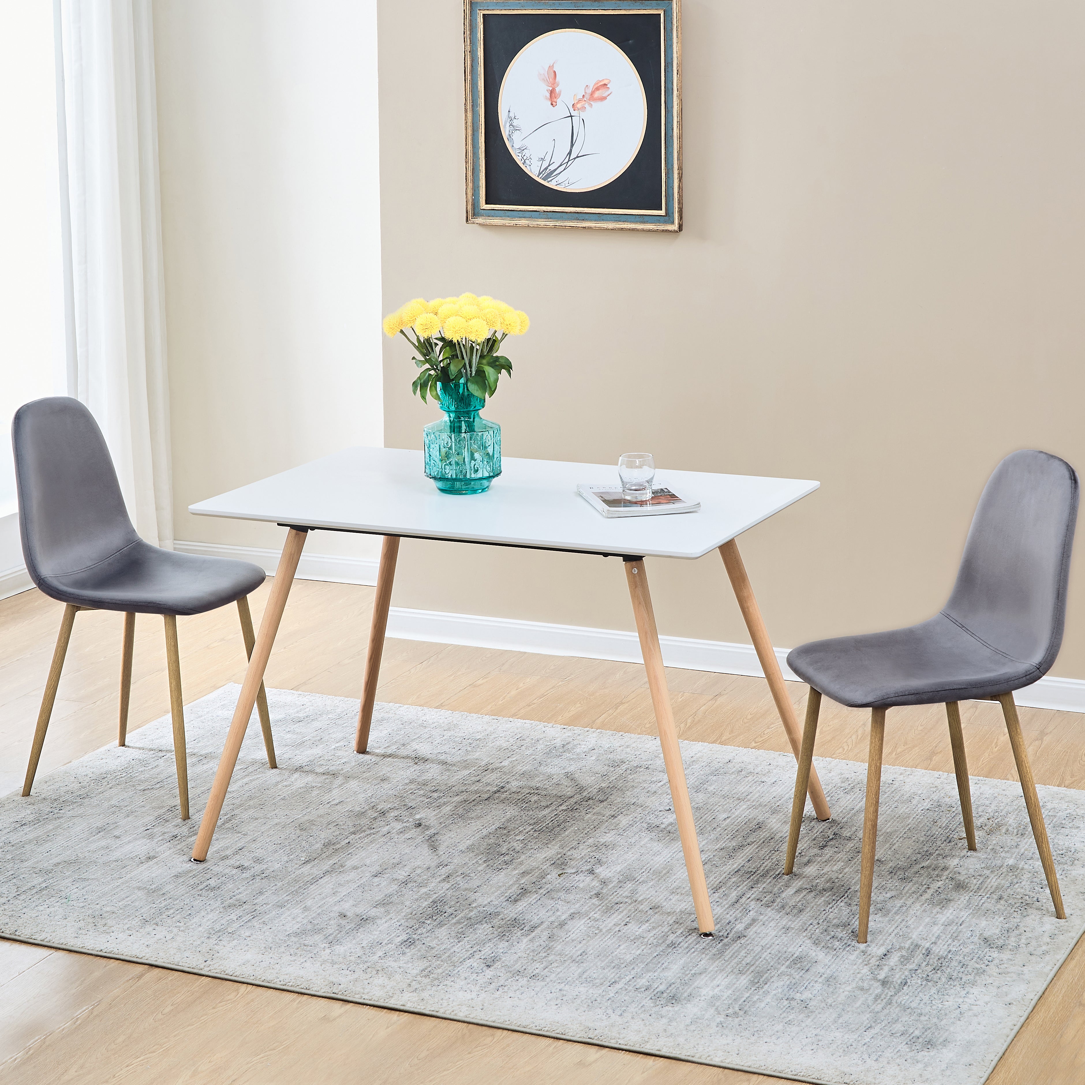CHARLTON Set of 4 Velvet Dining Chairs, Curved Back with Wood-Look Metal Legs, Dark Gray Upholstery, Easy Assembly