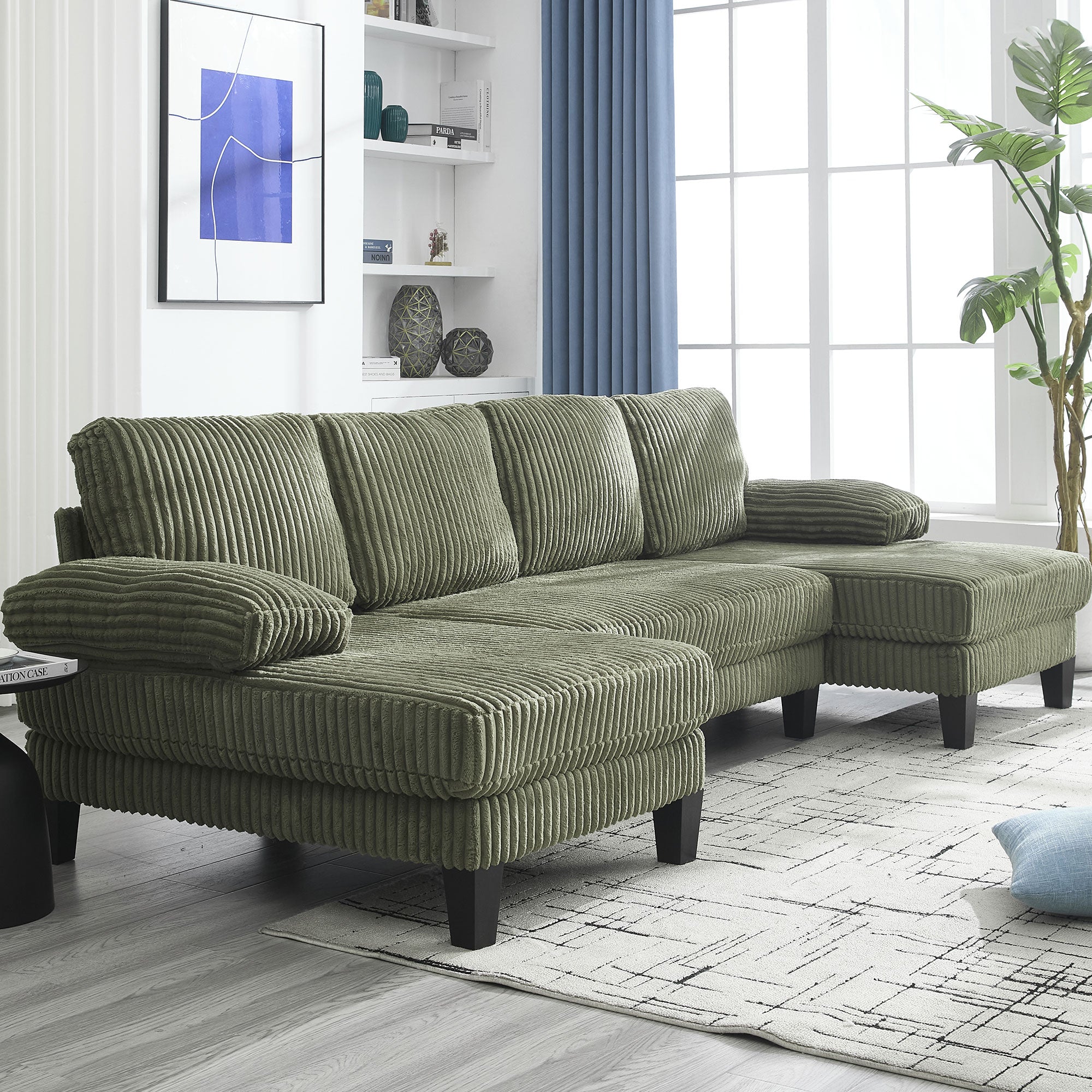Midtown 4 Seat Modern Fabric U Shaped Sectional Sofa with Chaise