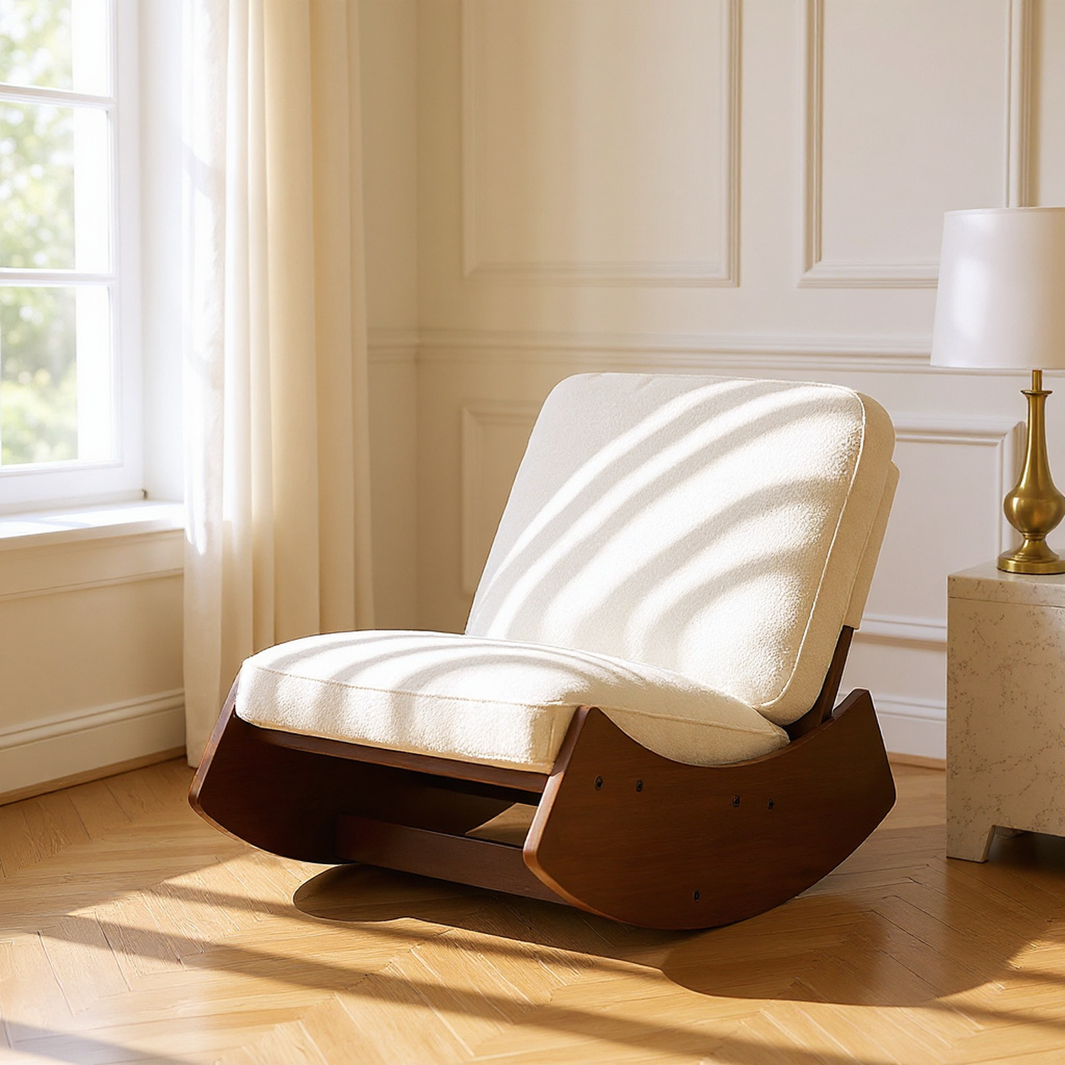 Comfortable Glider Rocking Chair, High-Quality Upholstery Glider Chair, Solid Wood Frame, Perfect for Multiple Settings Accent Reading Chair for Bedroom,Living Room,Nursery