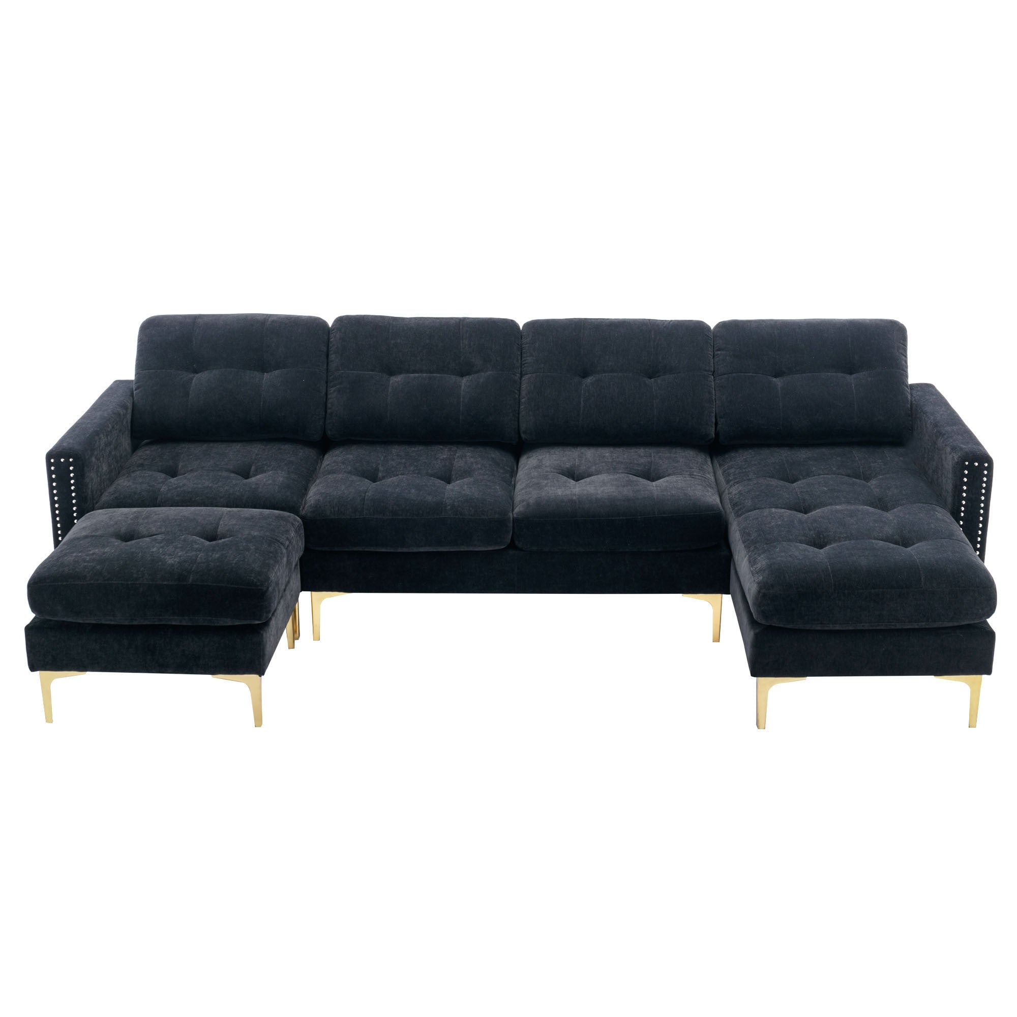 Lubbock 110.6" U-Shaped Convertible Velvet Sectional Sofa with Ottoman,Black