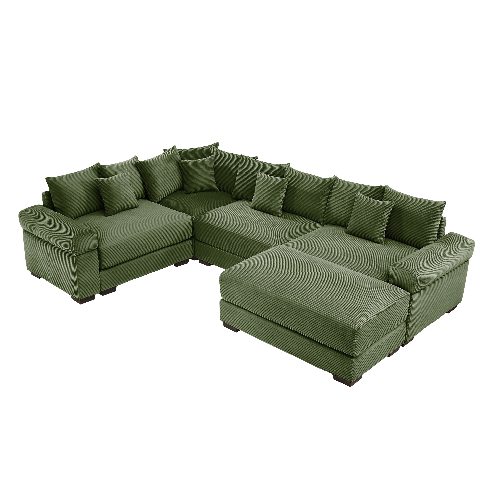 Albany 117" Oversized 5 Pieces Corduroy Modular Corner Sectional Sofa with Ottoman, Green