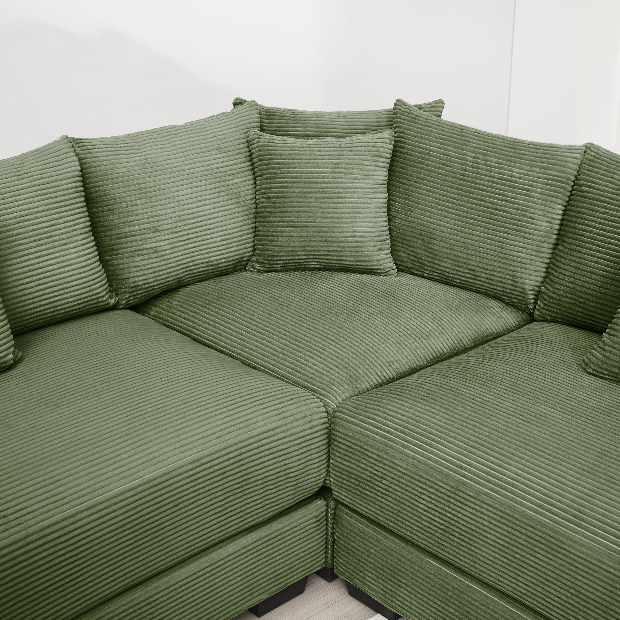 Albany 117" Oversized 5 Pieces Corduroy Modular Corner Sectional Sofa with Ottoman, Green