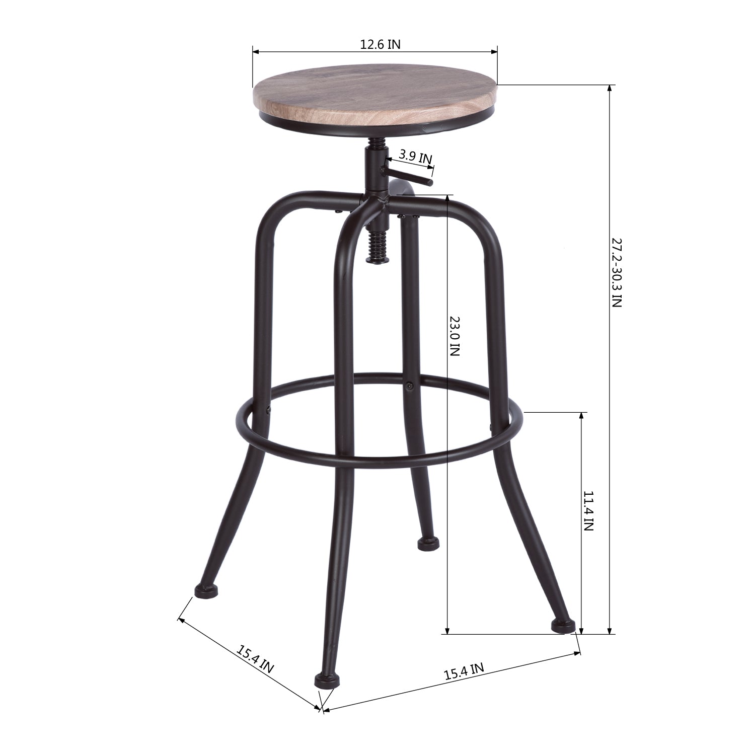 Anacletus Adjustable Metal Bar Stools With Wooden Seat-HOMY CASA