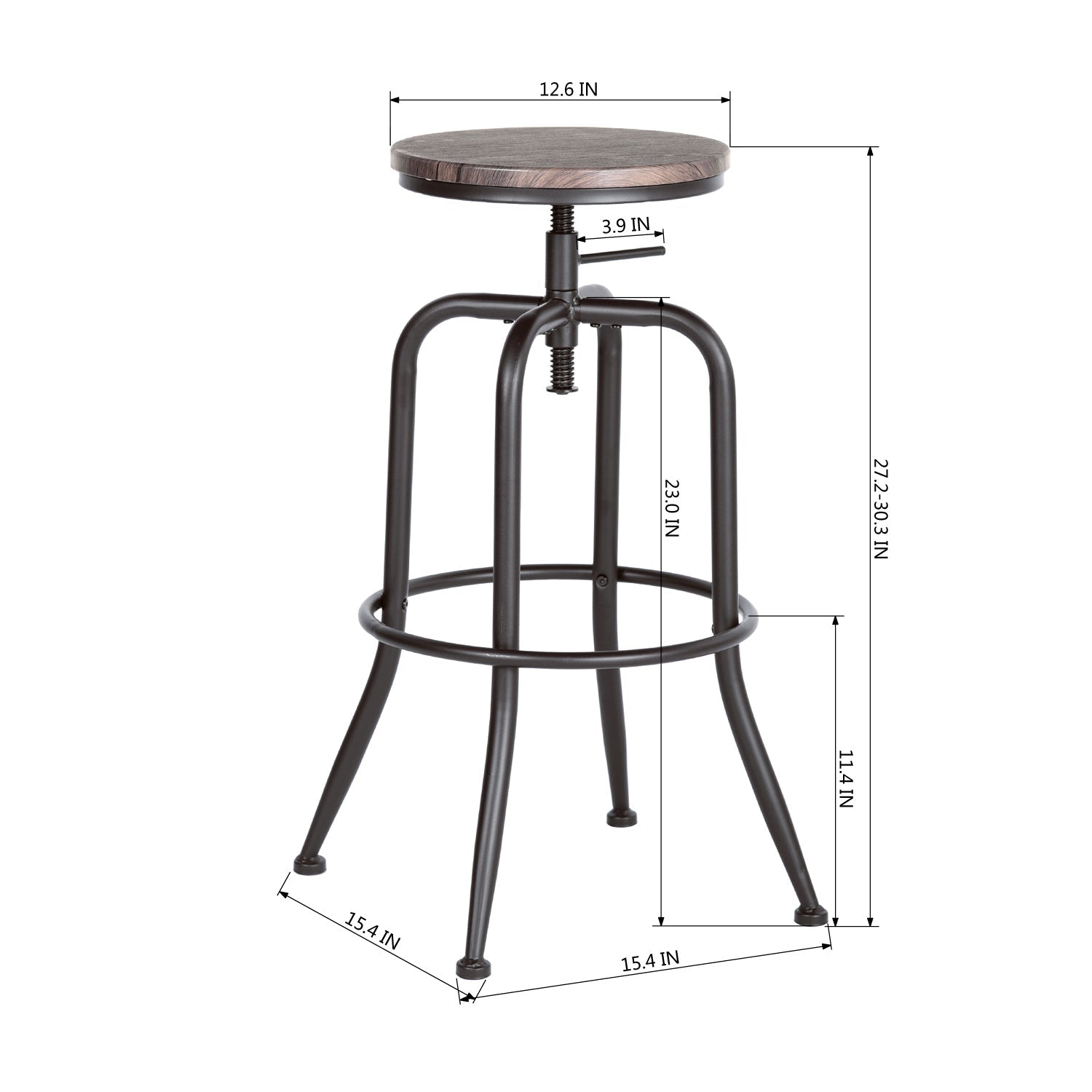 Anacletus Adjustable Metal Bar Stools With Wooden Seat-HOMY CASA